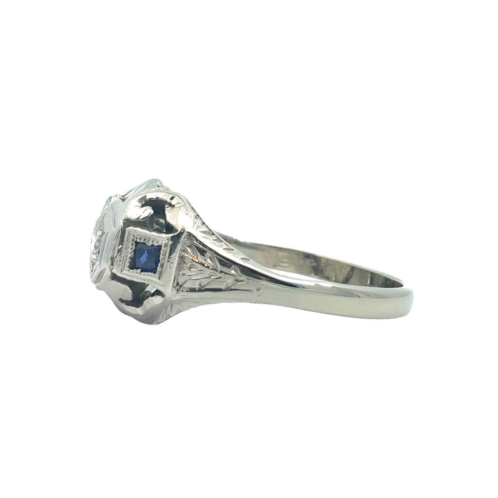 Vintage 18k White Gold 0.14ctw Diamond and 0.08ctw Sapphire Ring4