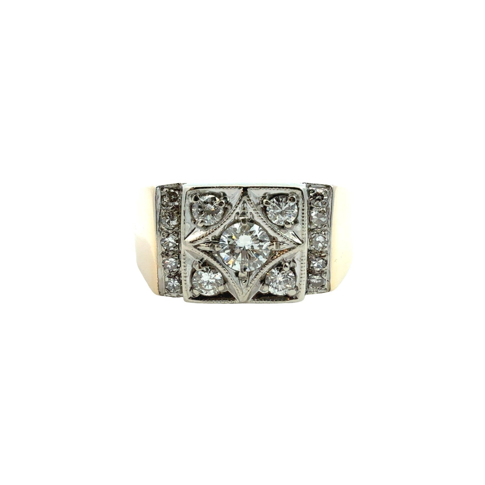 Vintage 14k Yellow Gold Stamped Two-Tone 0.78cttw Diamond Ring Men's1