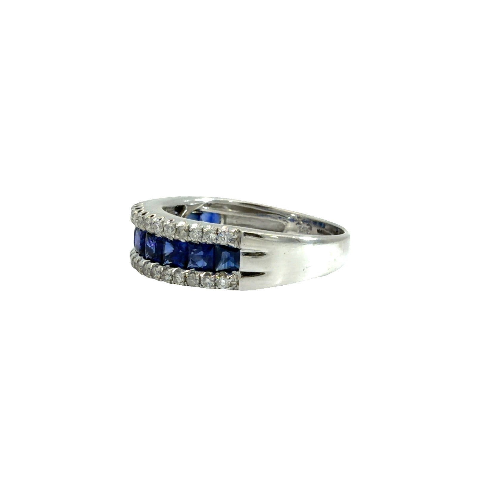 14k White Gold Princess Cut 0.99cttw Sapphire & 0.38cttw Diamond Band Ring 73