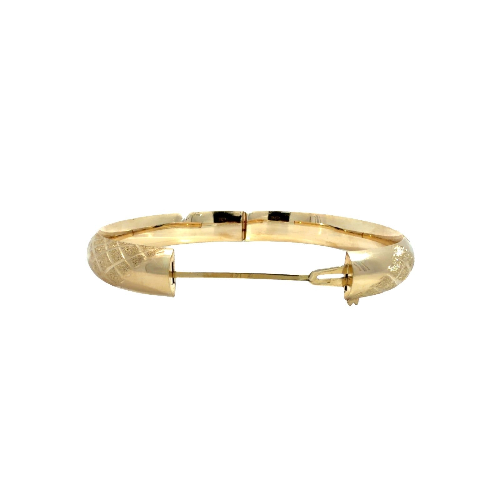 14k Yellow Gold Textured Lattice Pattern Hinged Bangle Bracelet 7"5