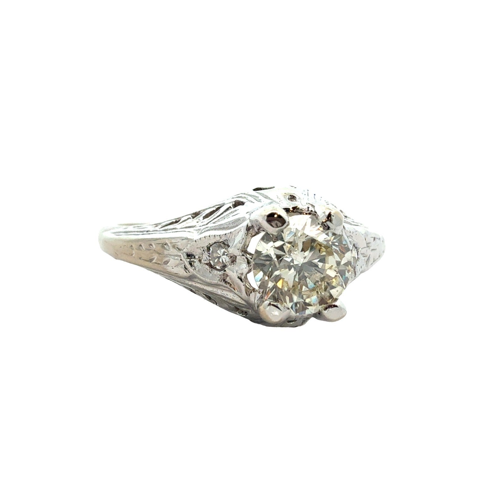 Vintage 14k White Gold Euro Cut 0.48ctw Diamond Engagement RIng Size 5.51
