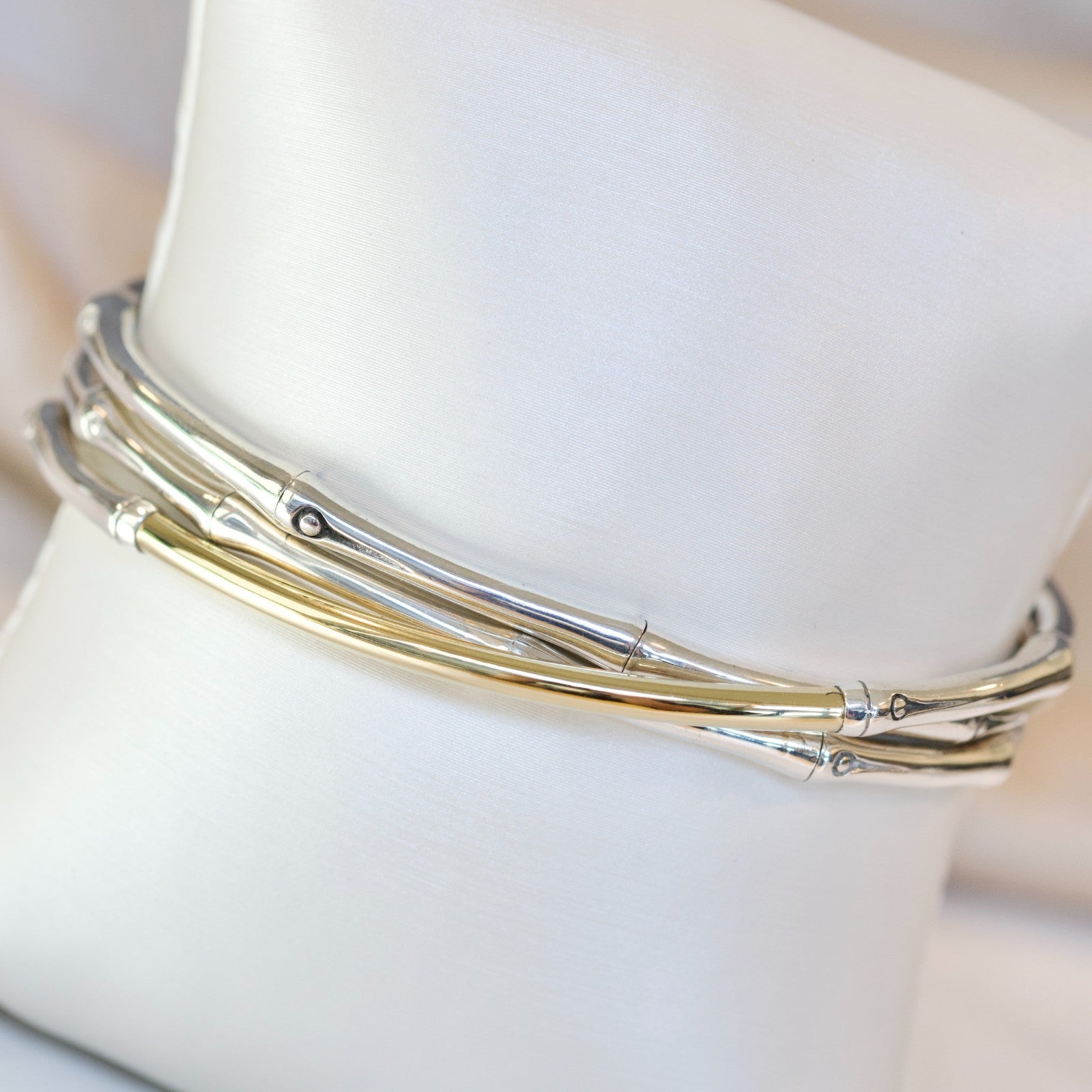 John Hardy Sterling Silver 18k Yellow Gold Multi-Tone Bamboo Cuff Bangle1