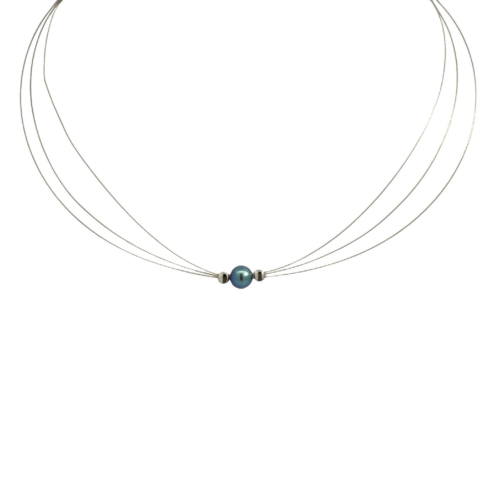 14k White Gold Blue Iridescent Pearl Three Strand Necklace 16"1