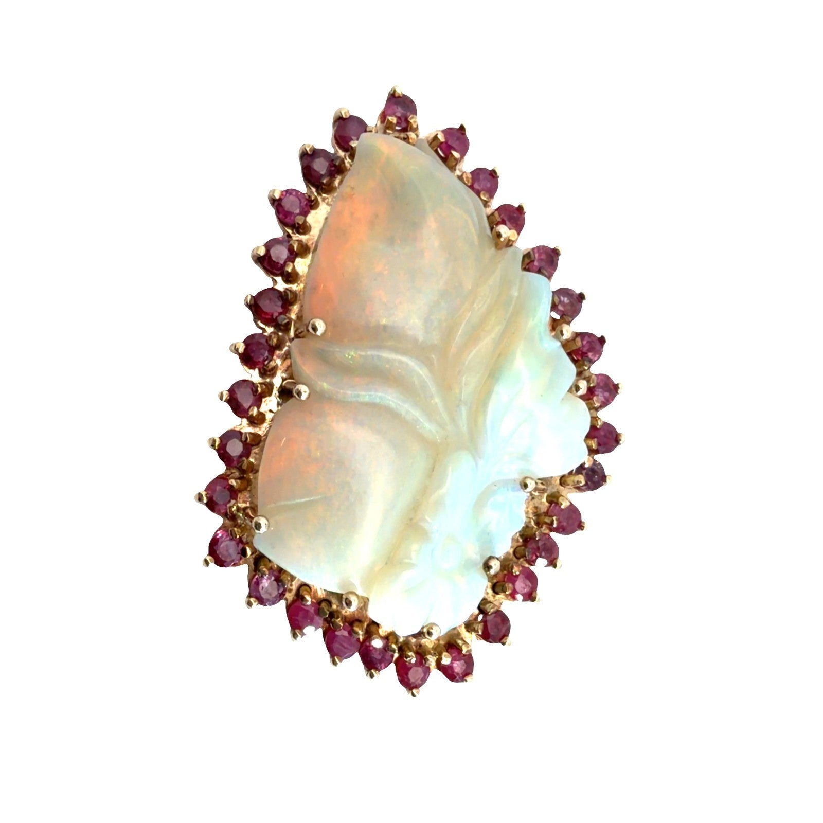 14k Yellow Gold 3.52ctw Ruby and 1.08ctw Opal Pin & Earring Set4