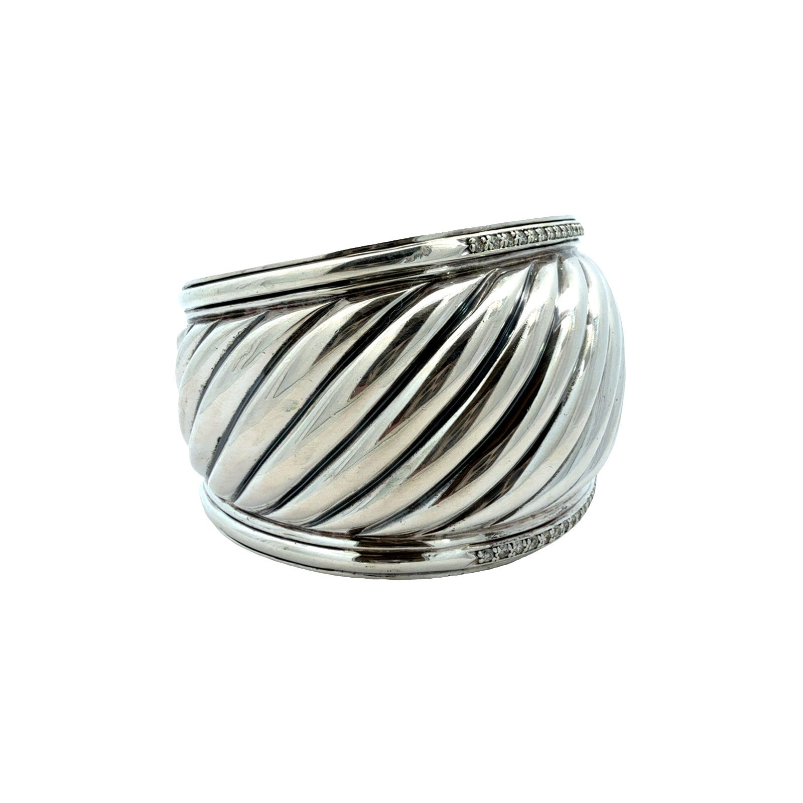 David Yurman Sterling Silver and Diamond Sculpted Cable Cuff Bracelet 2