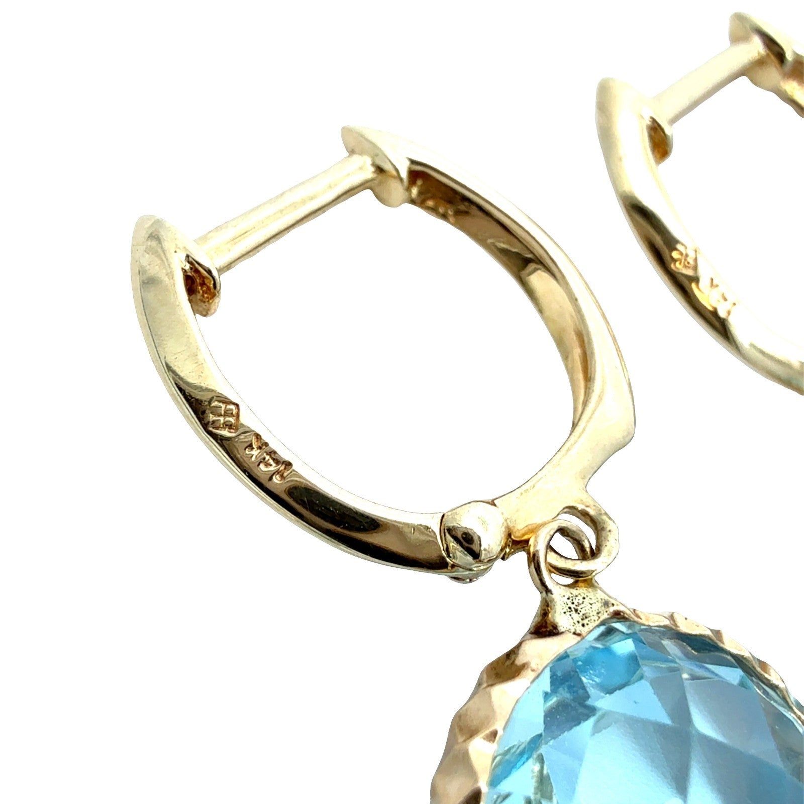 14k Yellow Gold and Round Blue Topaz Drop Earrings5