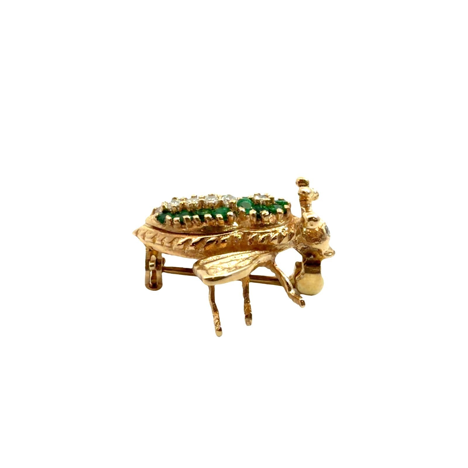 Vintage EMA Yellow Gold 0.14ctw Emerald & 0.09ctw Diamond Bug Brooch2