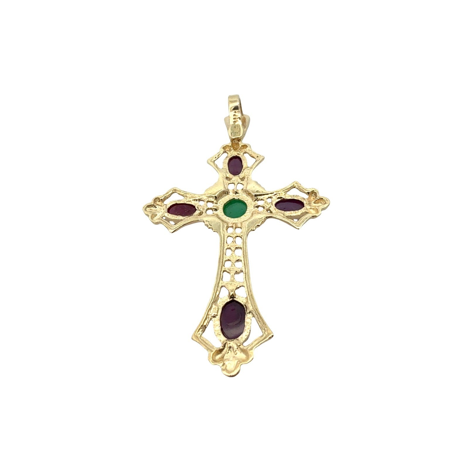 Vintage 14k Yellow Gold 0.20tcw Emerald and 1.89cttw Ruby Openwork Cross Pendant5
