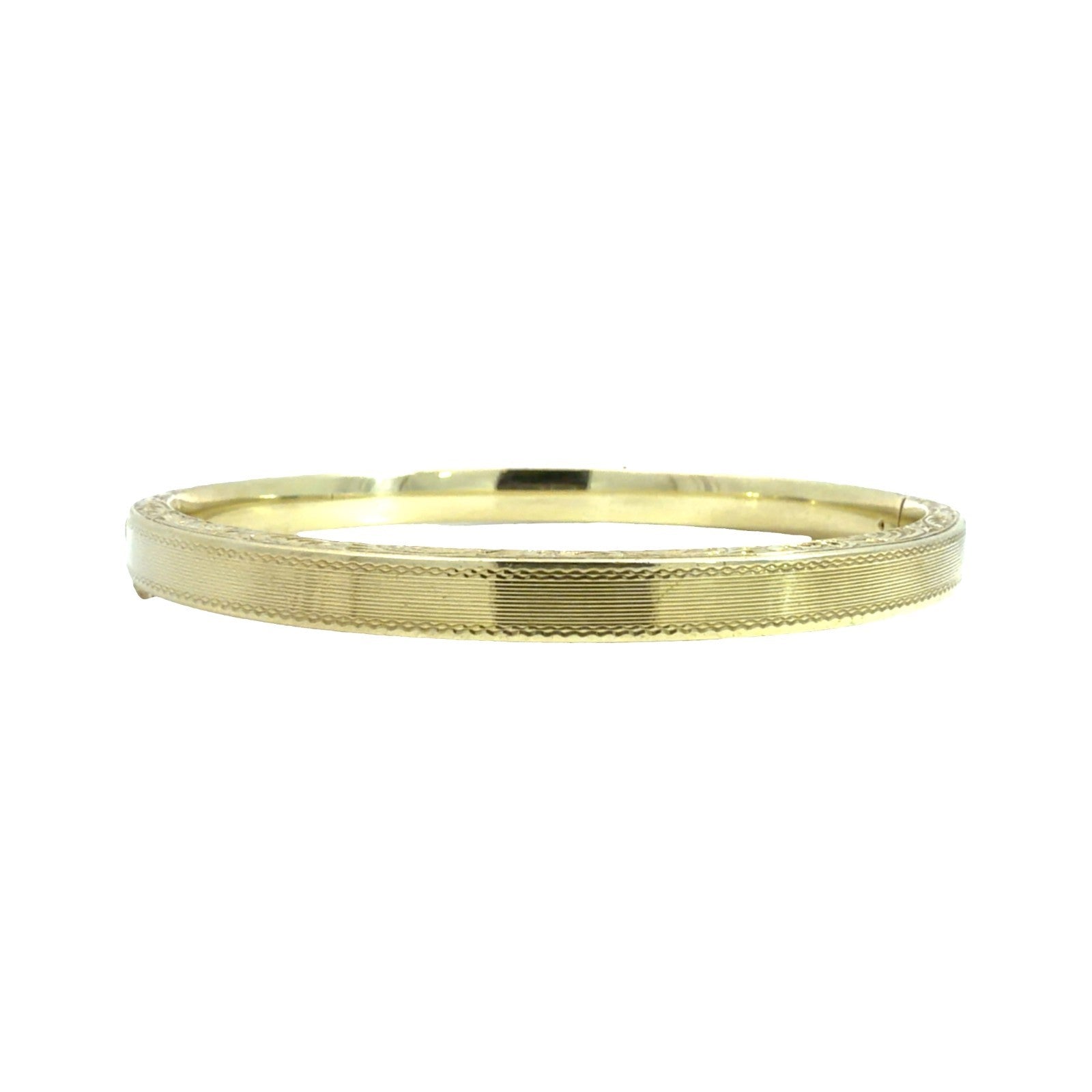 Vintage 14k Yellow Gold Etched and Milgrain Hinged Bangle 7"3