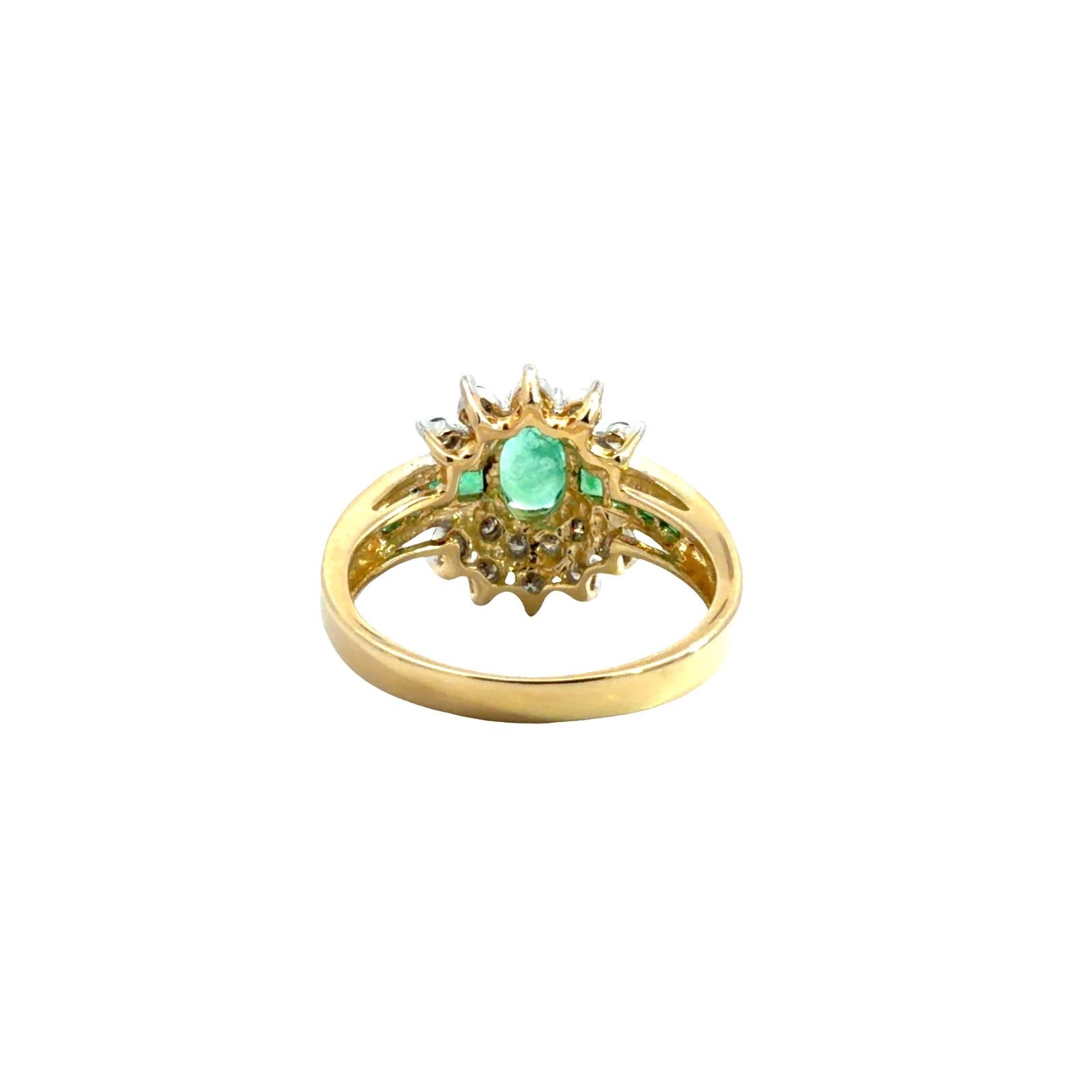14k Yellow Gold 0.75cttw Emerald & 0.38cttw Diamond Starburst Halo Cocktail Ring2