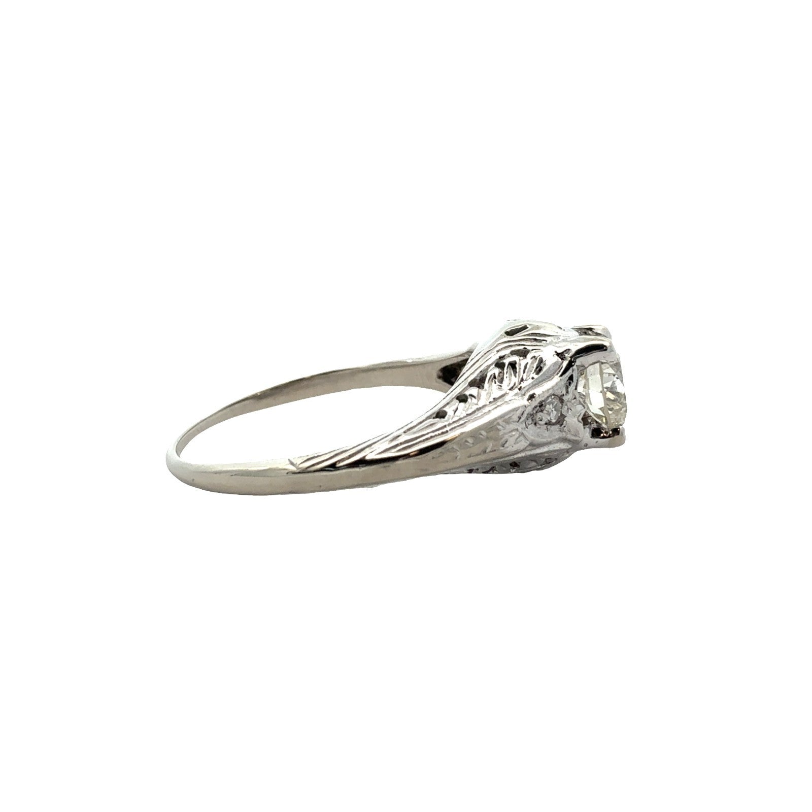 Vintage 14k White Gold Euro Cut 0.48ctw Diamond Engagement RIng Size 5.52