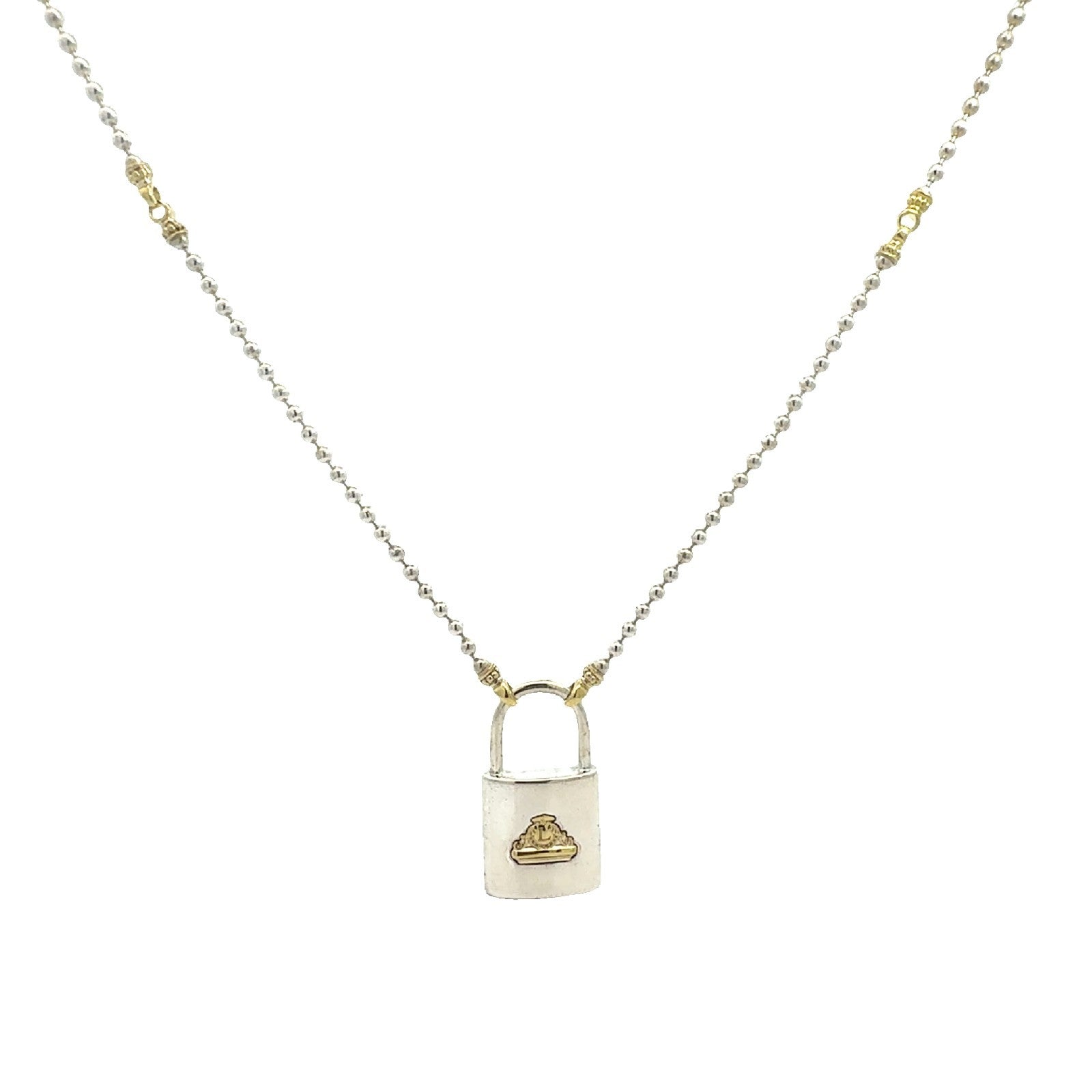 LAGOS Sterling Silver & 18k Yellow Gold Beloved Large Lock Necklace 18"1
