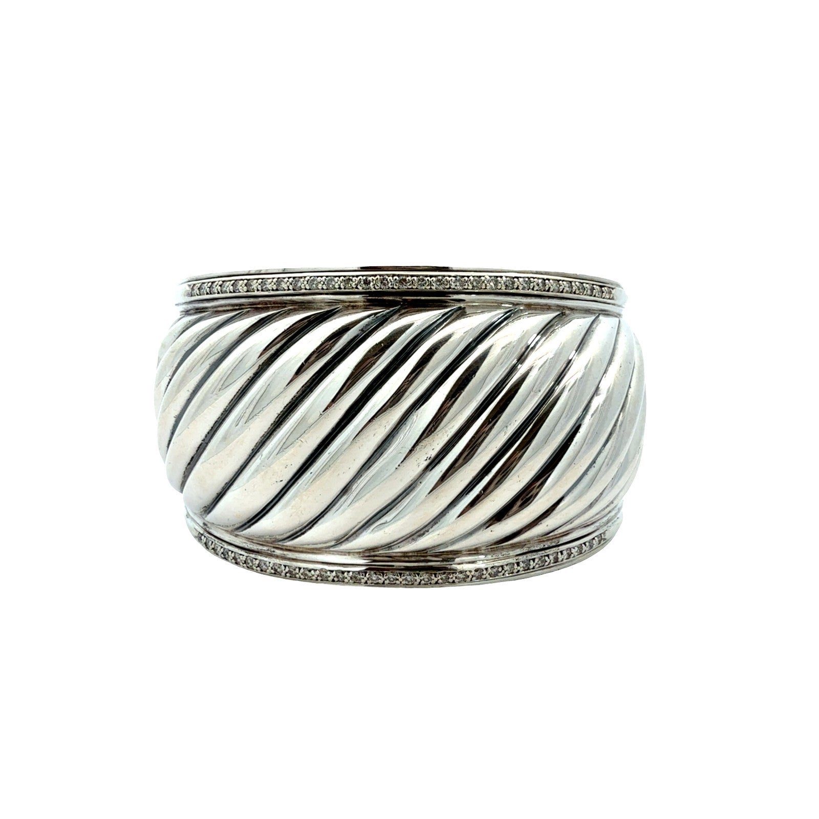 David Yurman Sterling Silver and Diamond Sculpted Cable Cuff Bracelet 0