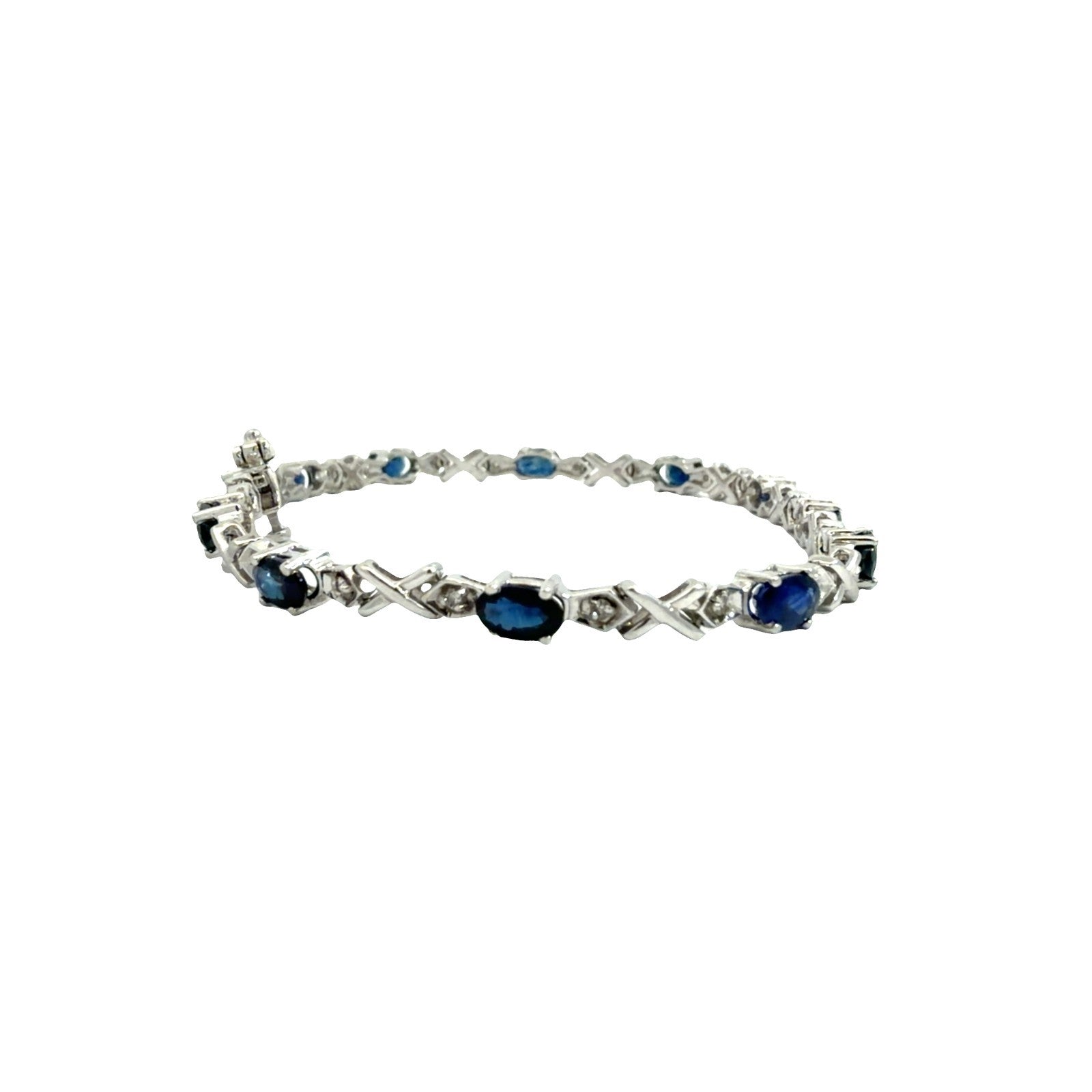 14k White Gold 2.76ctw Sapphire & 0.18ctw Diamond Tennis Bracelet 7"2