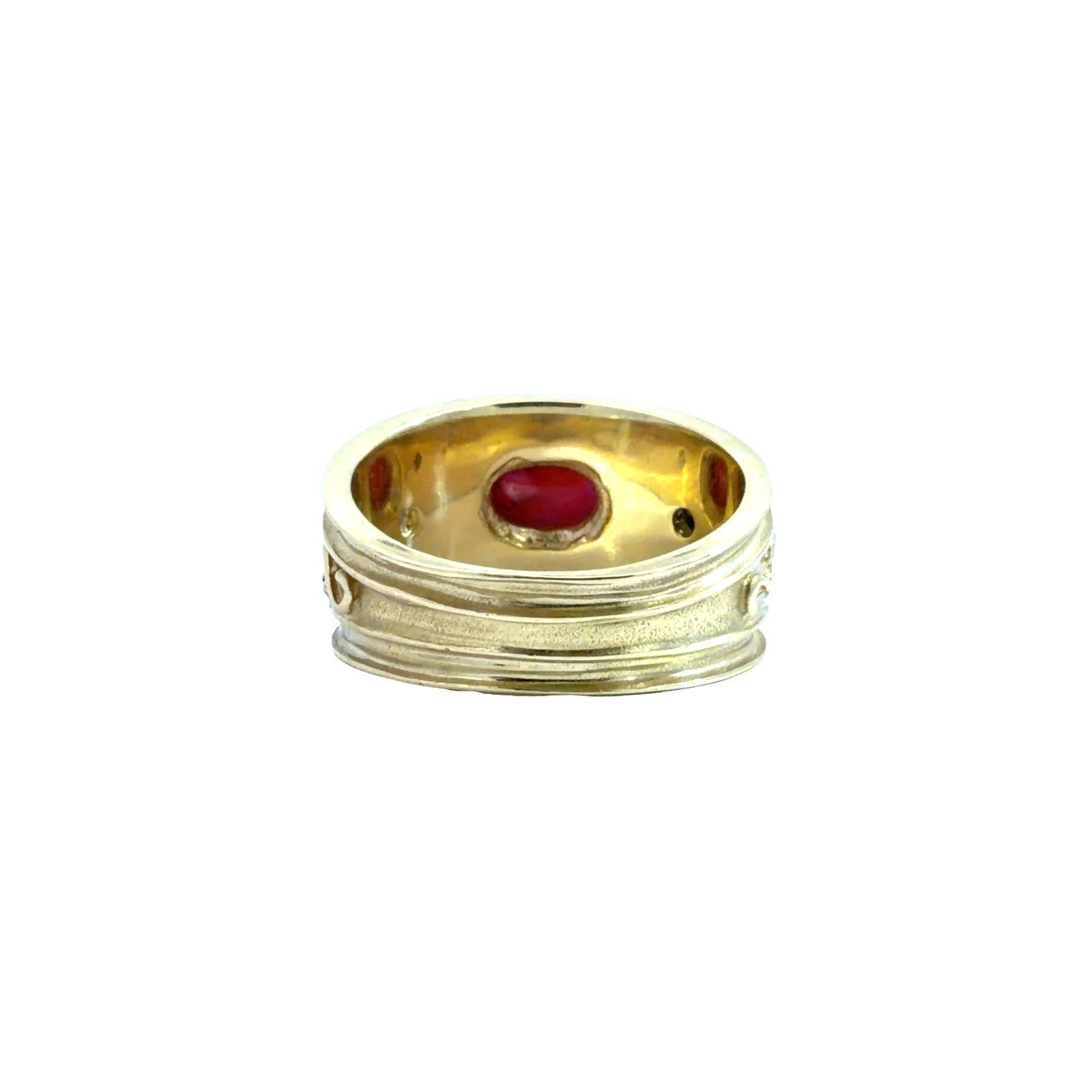 Vintage 14k Yellow Gold 0.25tcw Cabochon Ruby & 0.09cttw Diamond Scrollwork Band2