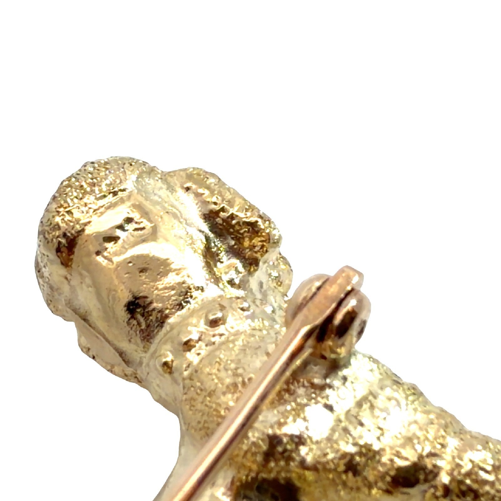 Vintage Stamped 14k Yellow Gold Textured Poodle Brooch with 0.04cttw Ruby Eyes5