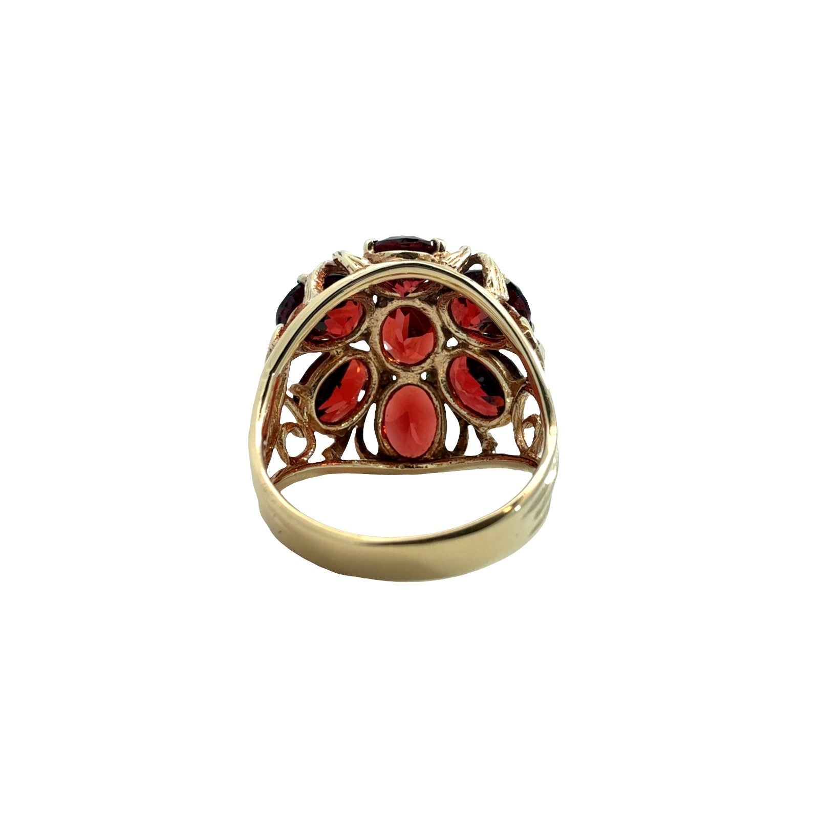 Vintage 10k Yellow Gold 8.80cttw Garnet Floral Cluster Cocktail Ring3