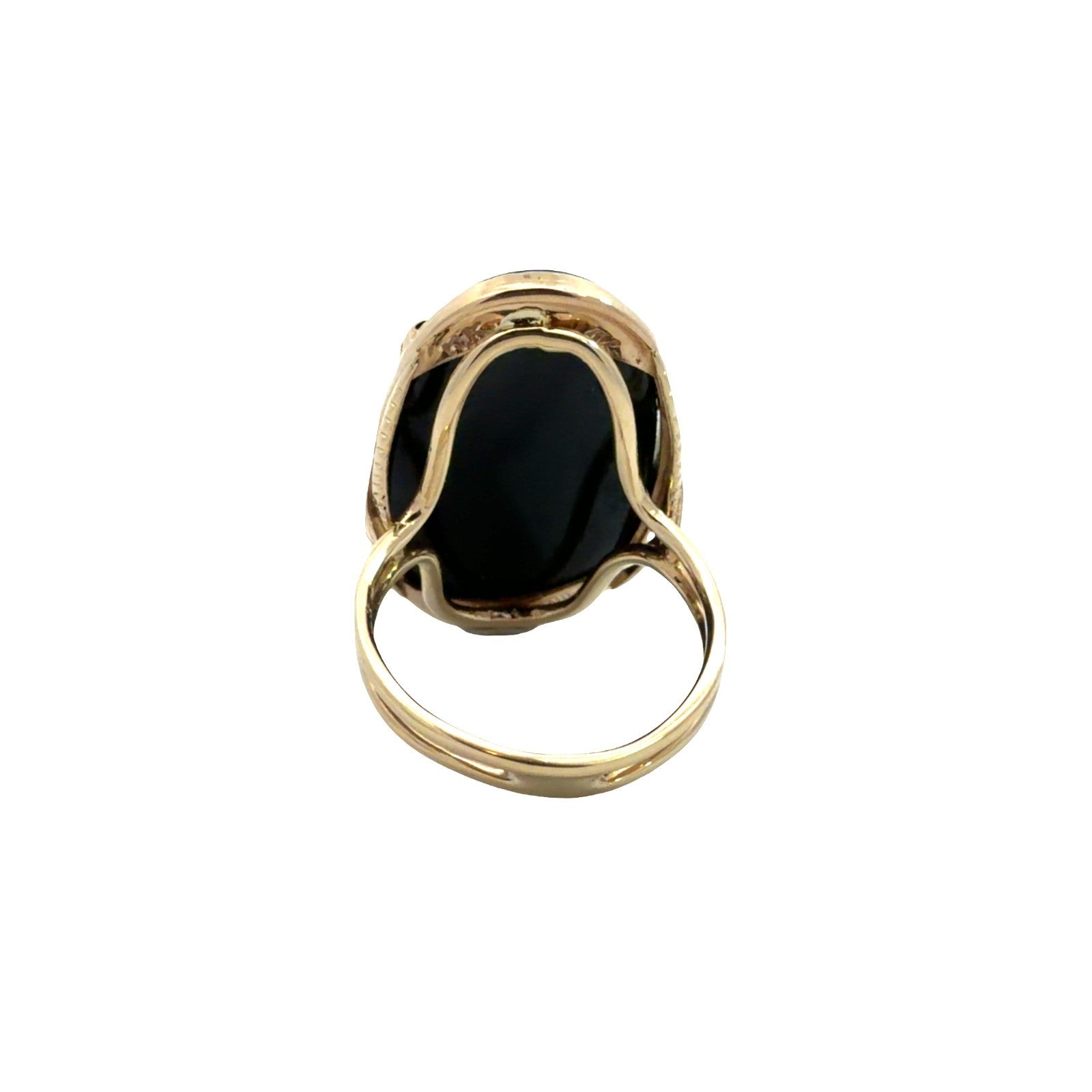 13.5k Yellow Gold Ming's Hawaii Rare Vintage Phoenix Overlay Onyx Ring Size 6.753