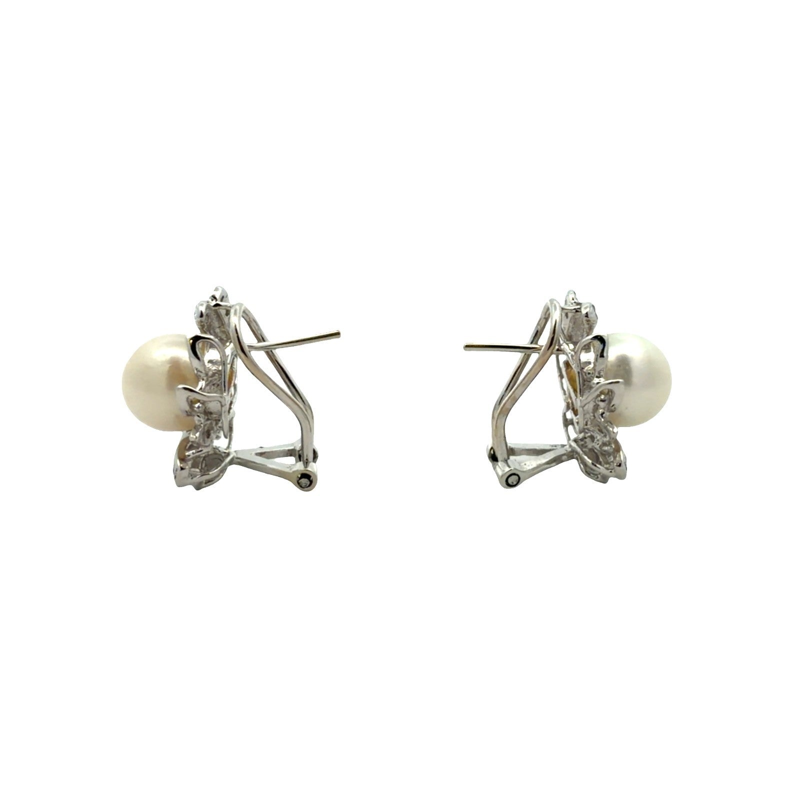 Vintage 14k White Gold 0.18cttw Diamond and Pearl 1950s Floral Earrings1