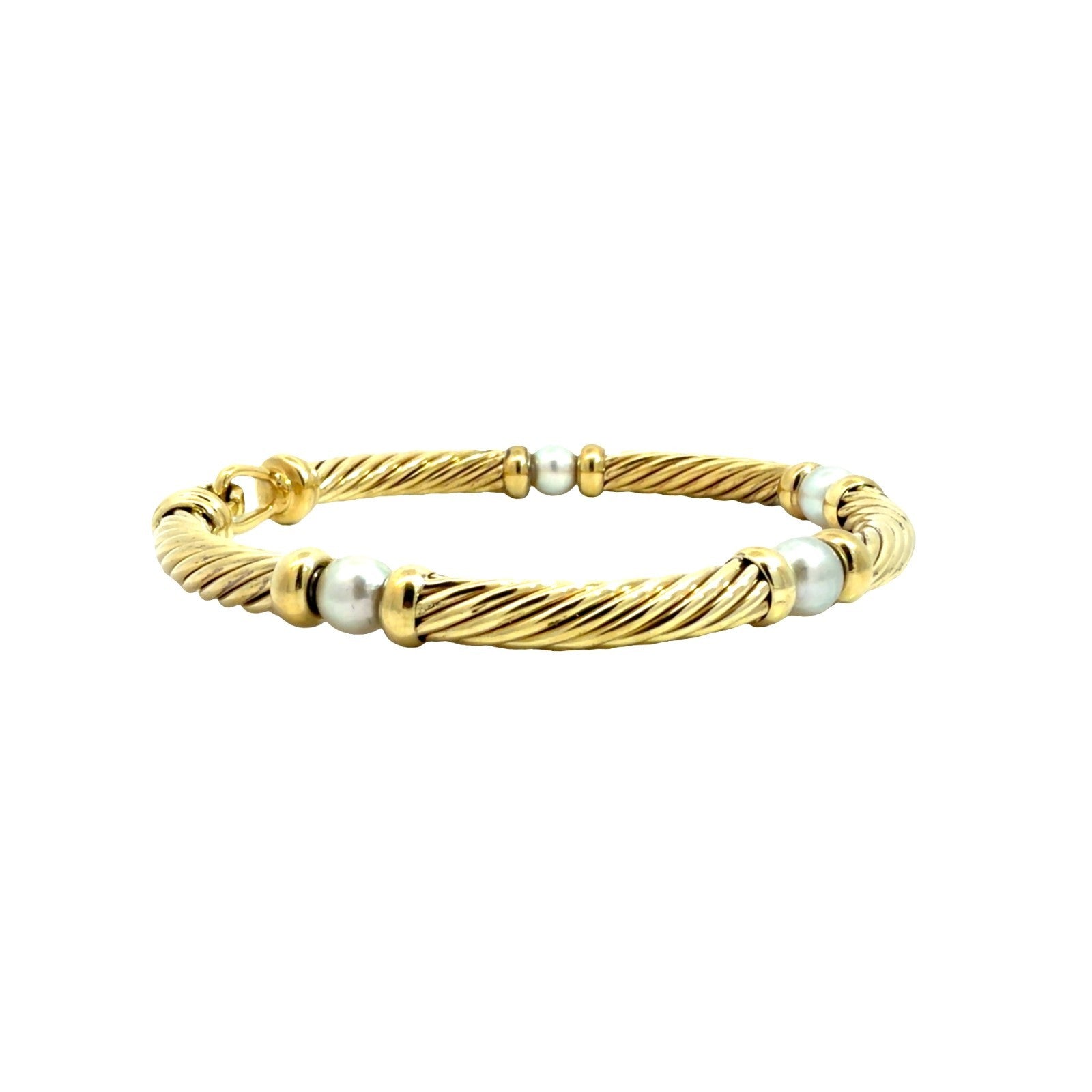 David Yurman 18k Yellow Gold Pearl Metro Twisted Cable Station Bracelet 6.5"2