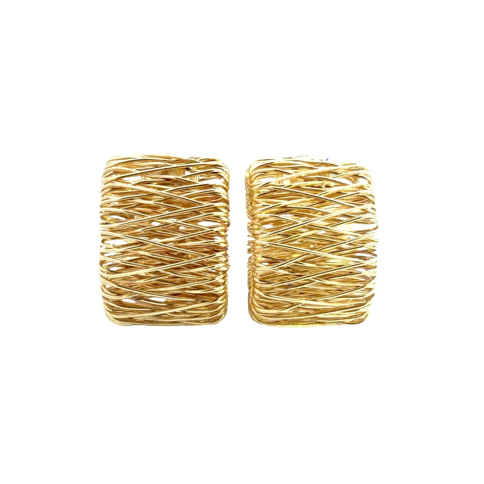 14k Yellow Gold Springy Woven Wire Wide Hoop Earrings0