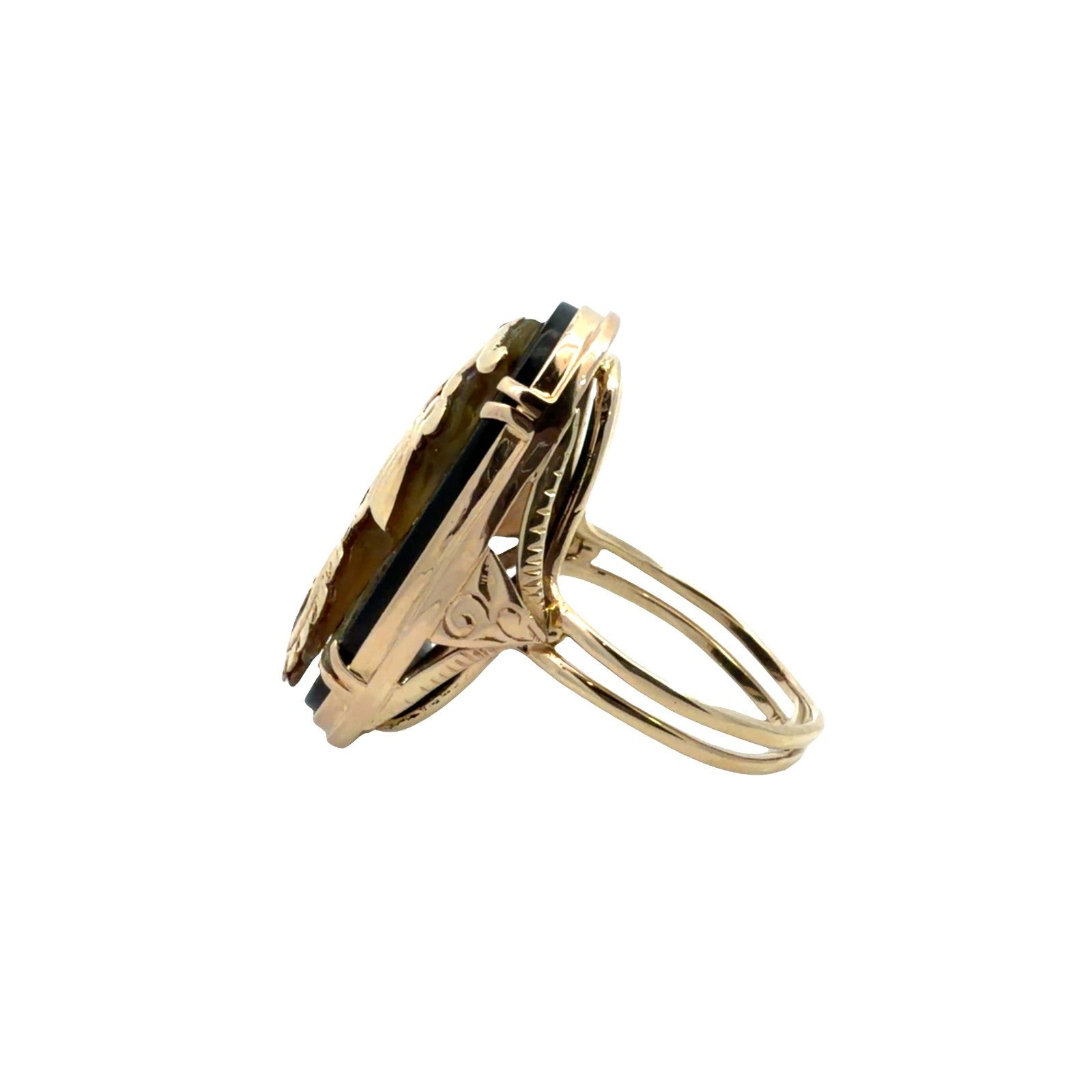 13.5k Yellow Gold Ming's Hawaii Rare Vintage Phoenix Overlay Onyx Ring Size 6.752