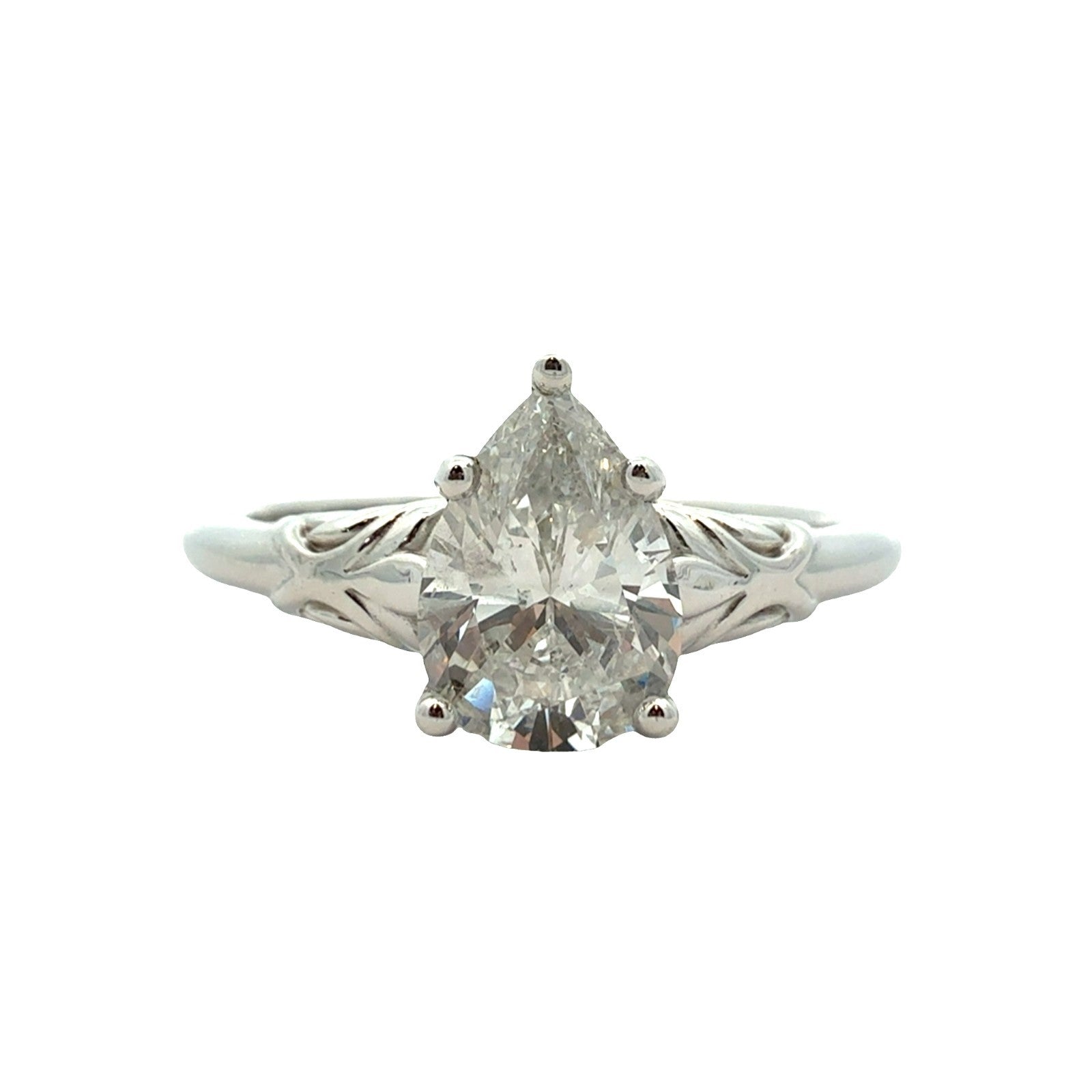 14k White Gold Pear-Shaped Solitaire 1.02ctw Diamond Engagement Ring Size 76
