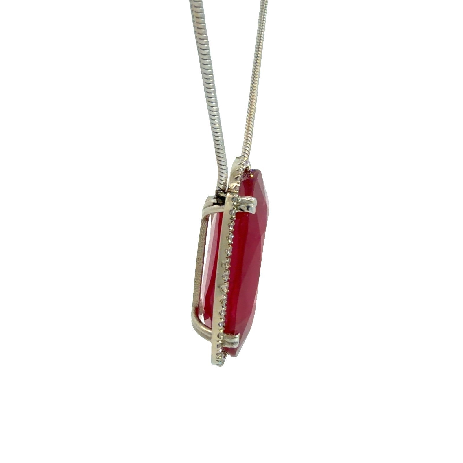 14k White Gold 43.06ctw Ruby and 0.91ctw Diamond Pendant Necklace3