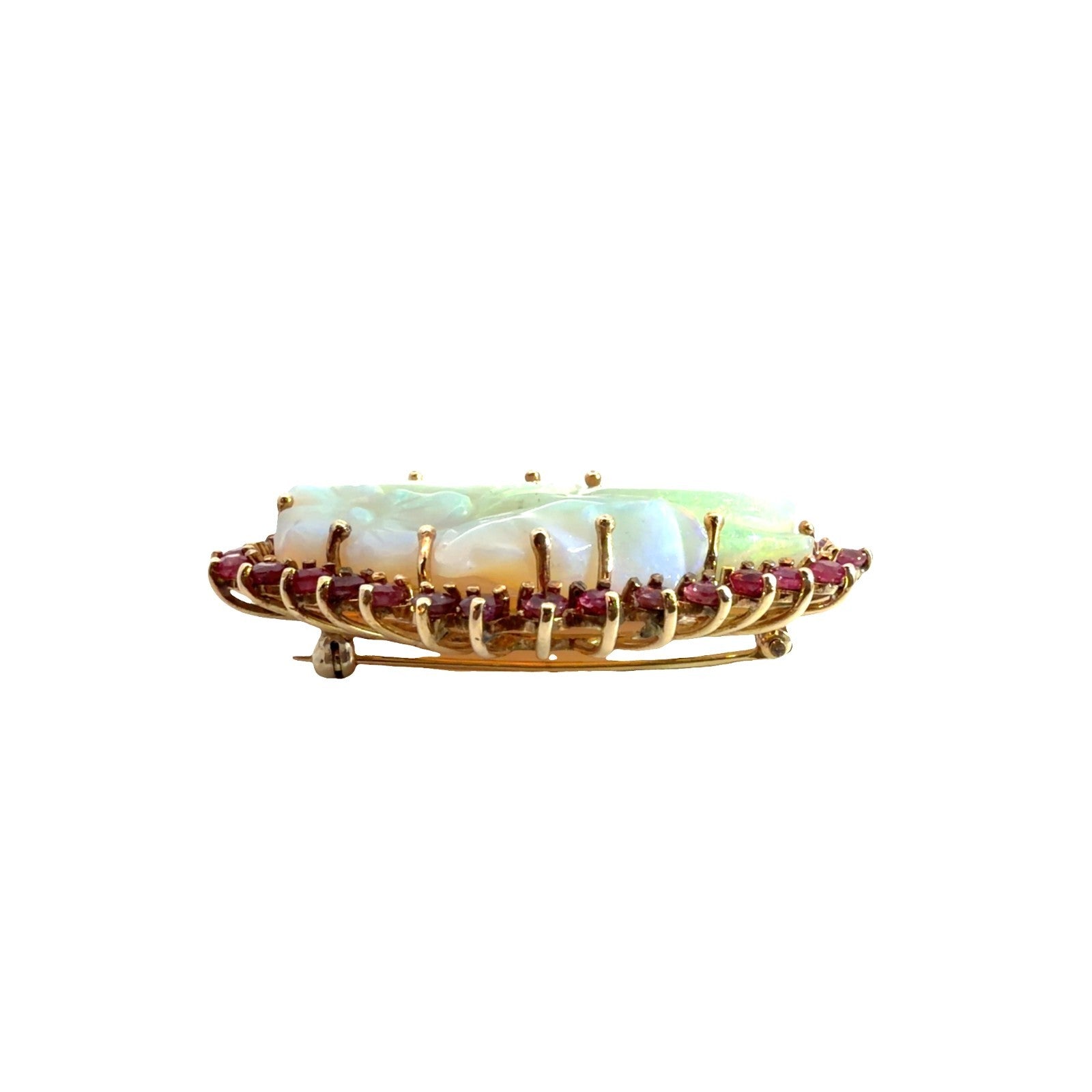 14k Yellow Gold 3.52ctw Ruby and 1.08ctw Opal Pin & Earring Set7