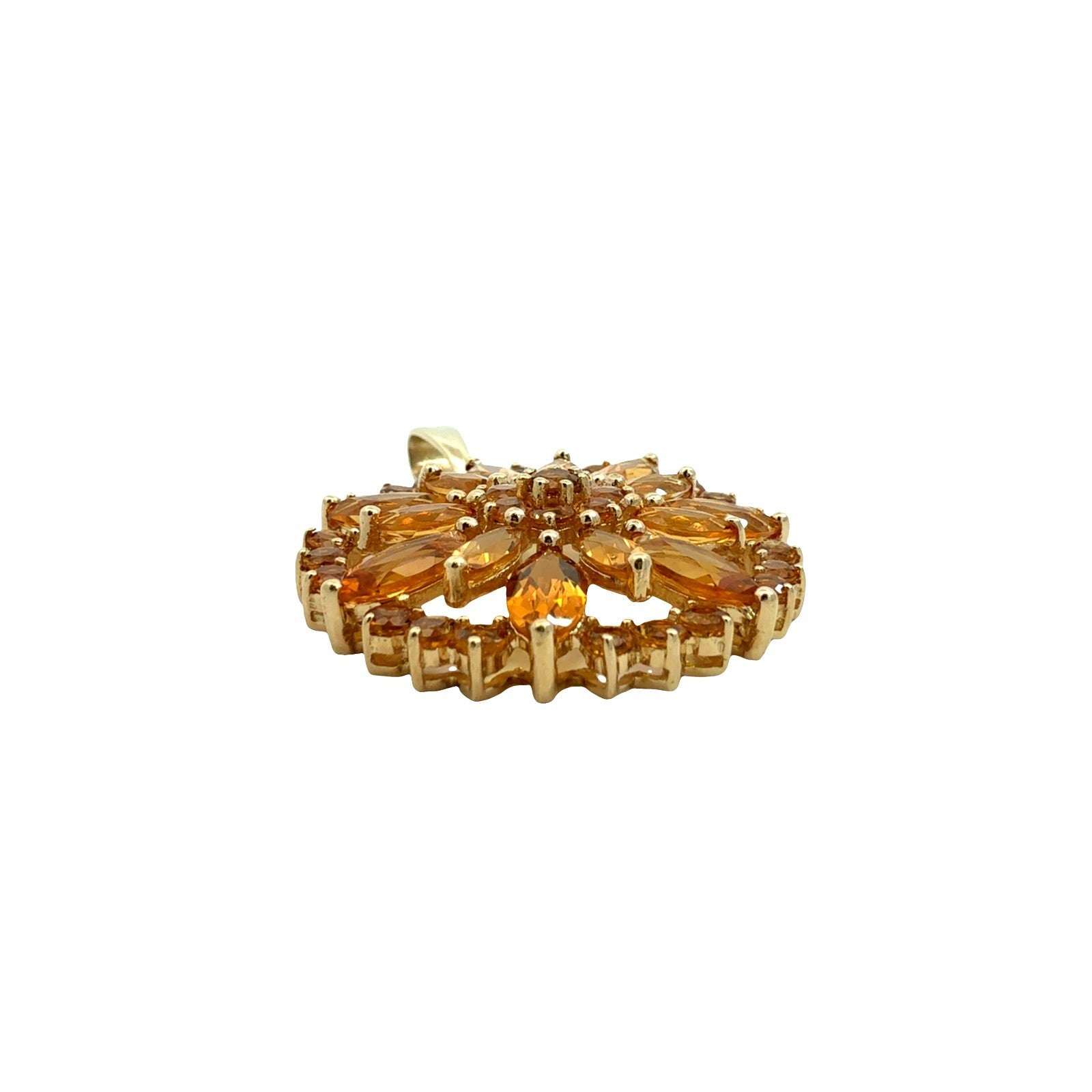 Vintage 14k Yellow Gold 5.20cttw Citrine Floral Cluster Pendant6