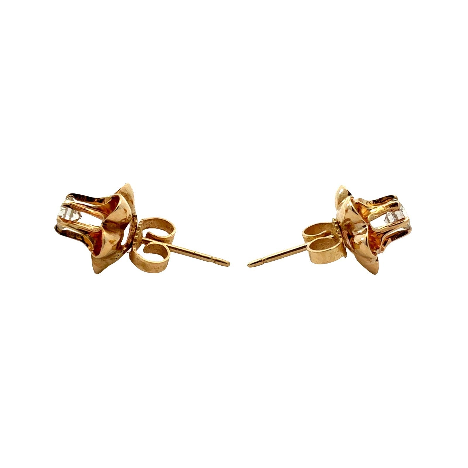 Vintage 14k Yellow Gold and 0.31cttw Diamond Floral Buttercup Stud Earrings4