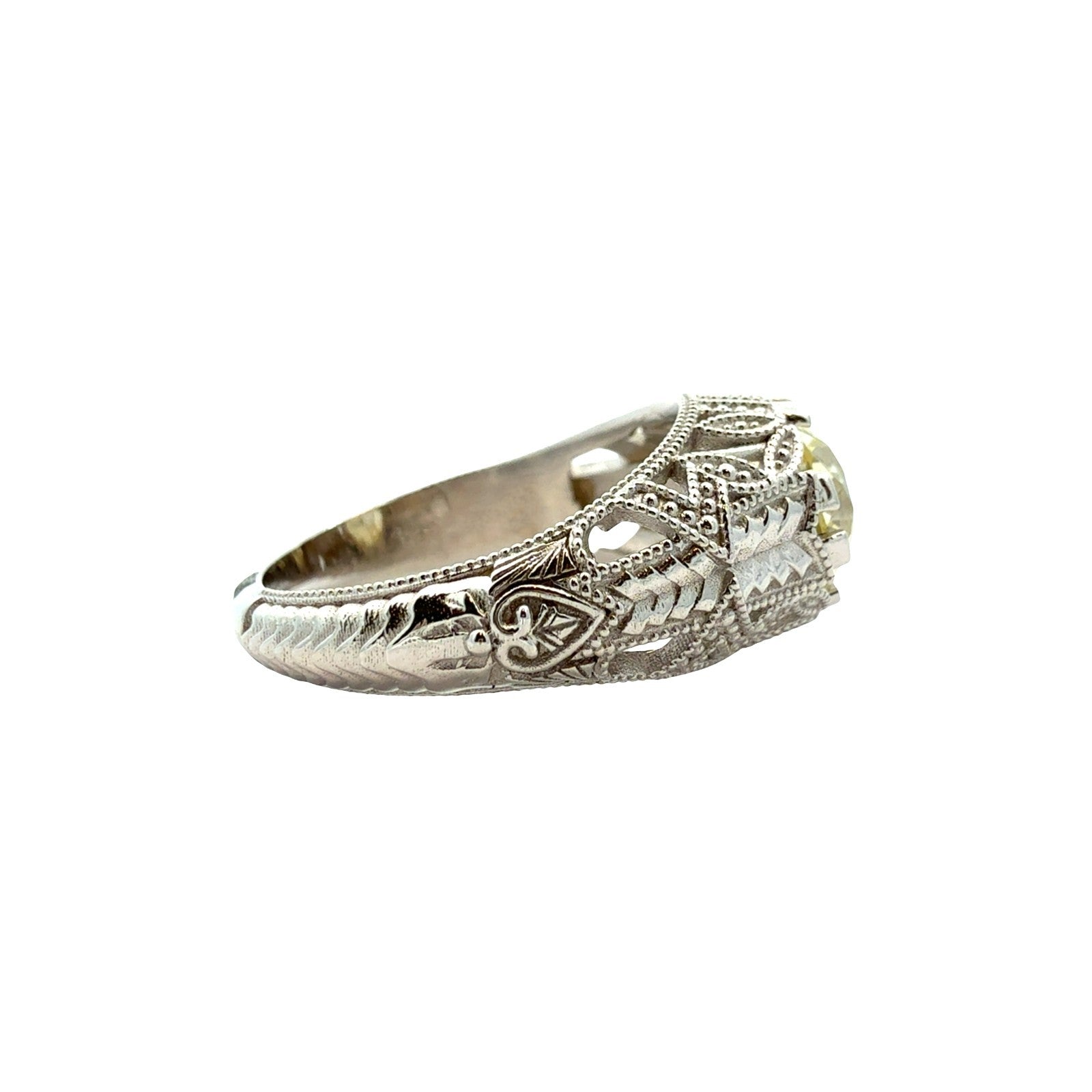 NEW 18k White Gold Filigree 1.75tcw Yellow Diamond Euro Cut Engagement Ring2