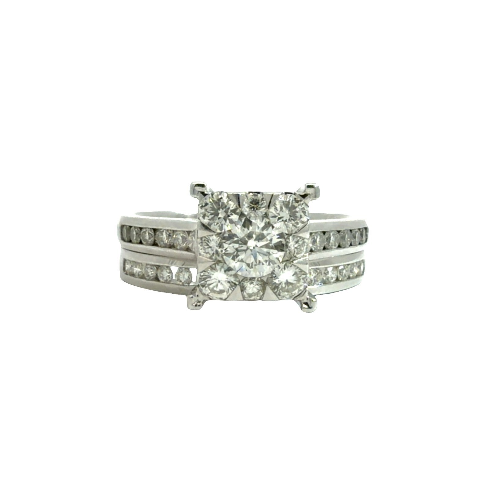 14k White Gold 1.46cttw Diamond Band & Cluster Engagement Ring Bridal Set Size 70