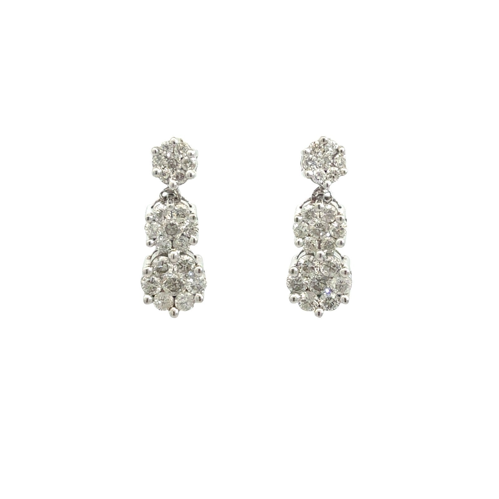14k White Gold and 1.89ctw Diamond Tiered Floral Drop Earrings7