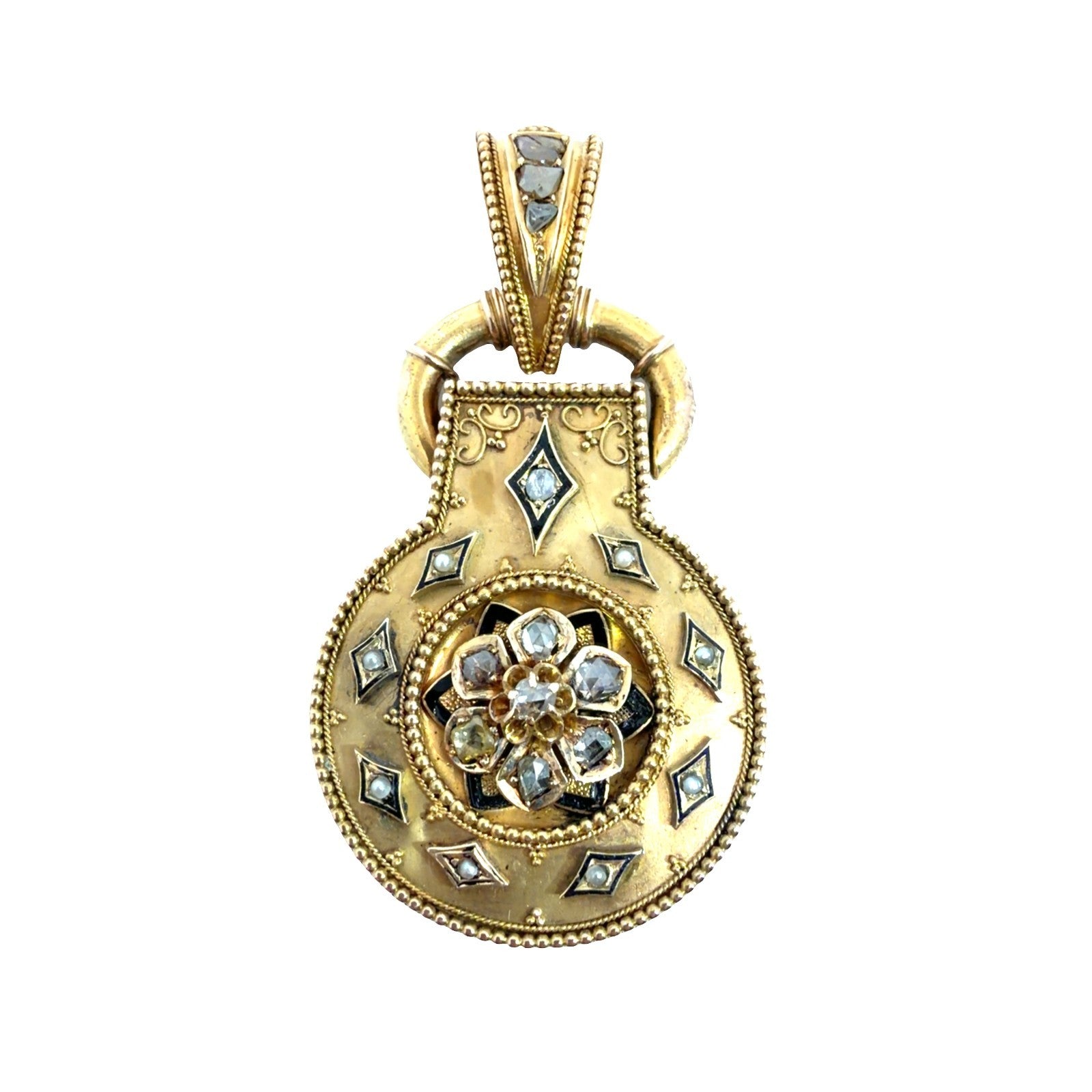 Antique Victorian 20k Yellow Gold 0.43ctw Rose Cut Diamond Locket Pendant0