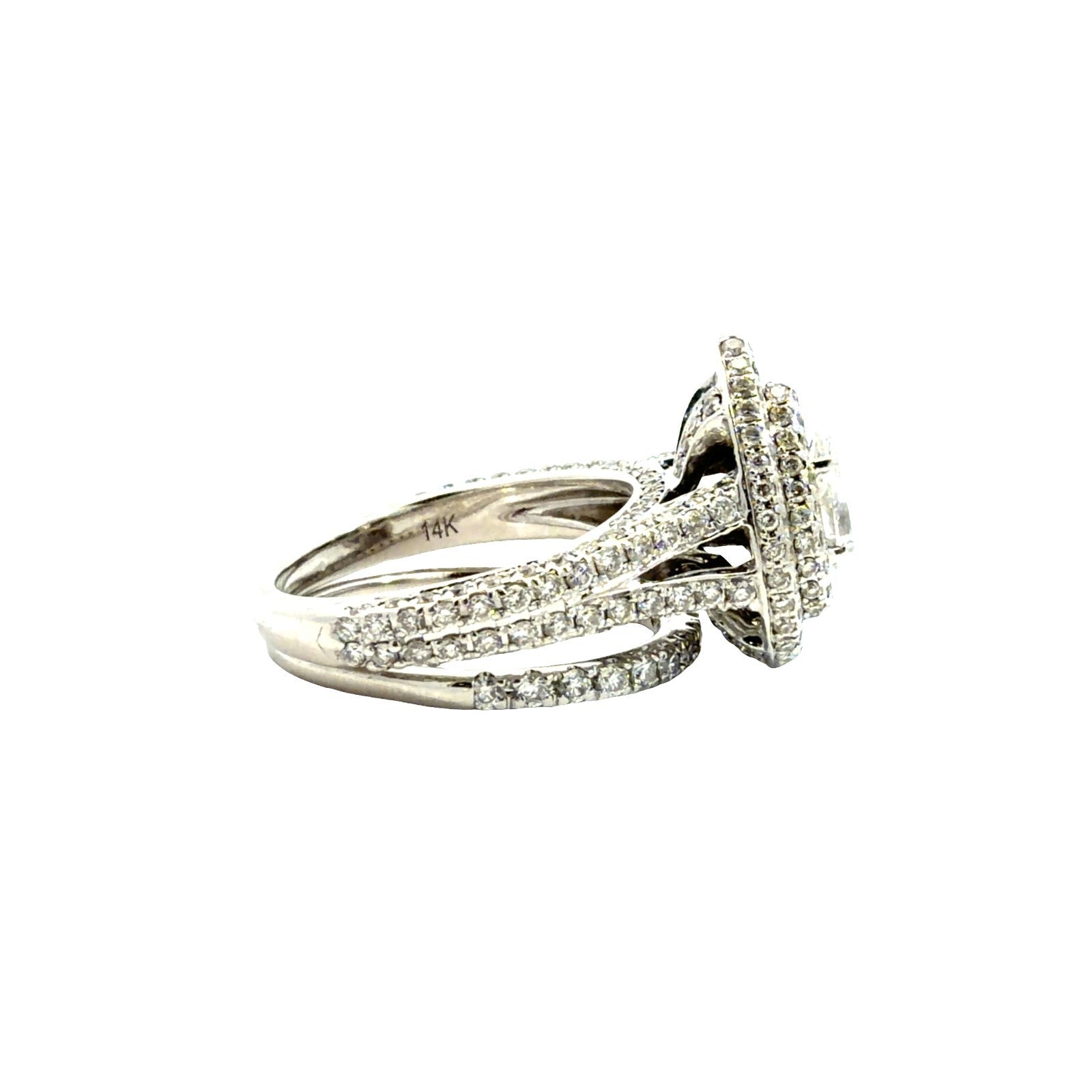 14k White Gold 2.64ctw(0.55ctw) Pear Diamond Halo Engagement Ring Set Size 5.752