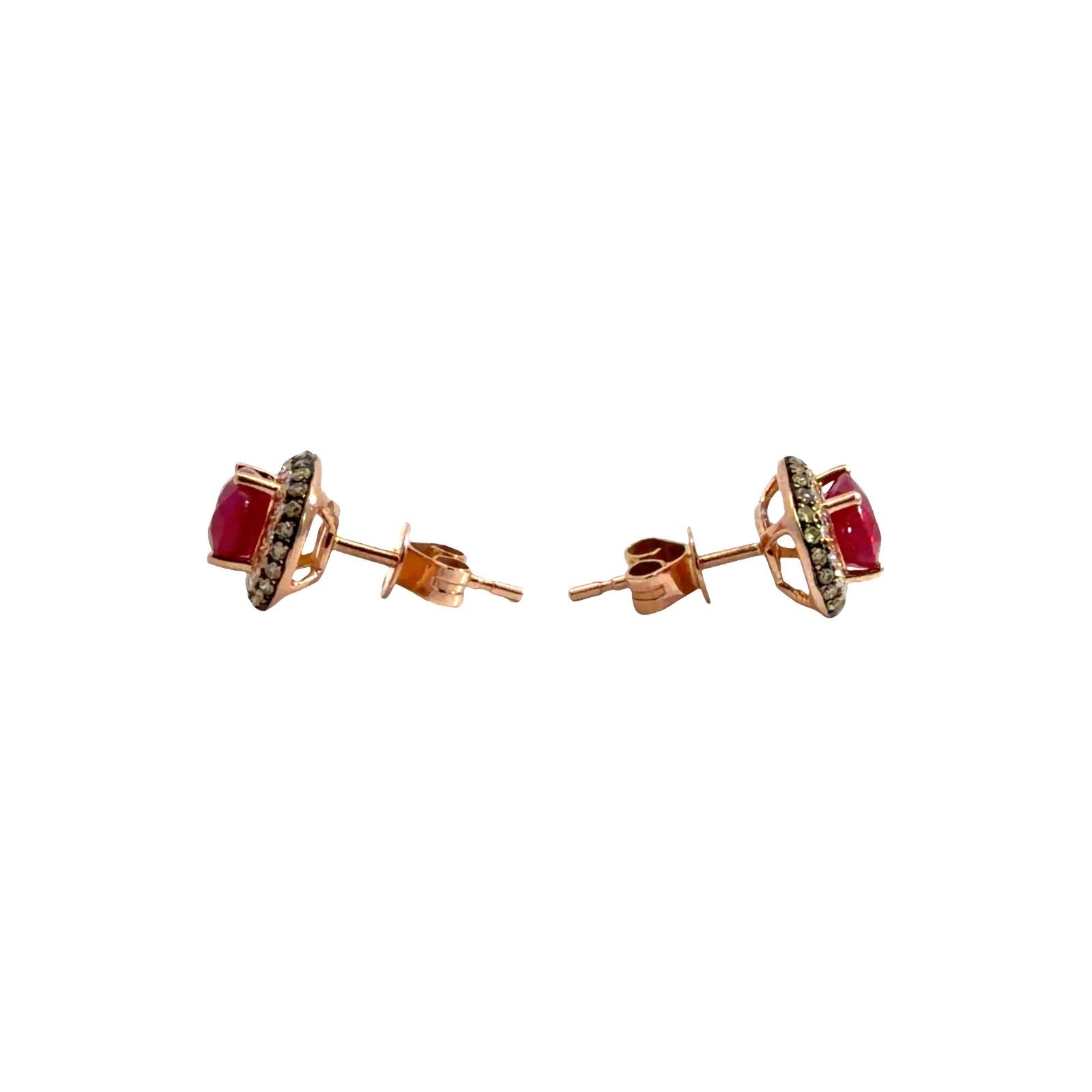 Estate 14k Rose Gold 0.44cttw Diamond & 1.87cttw Ruby Oval Halo Stud Earrings1
