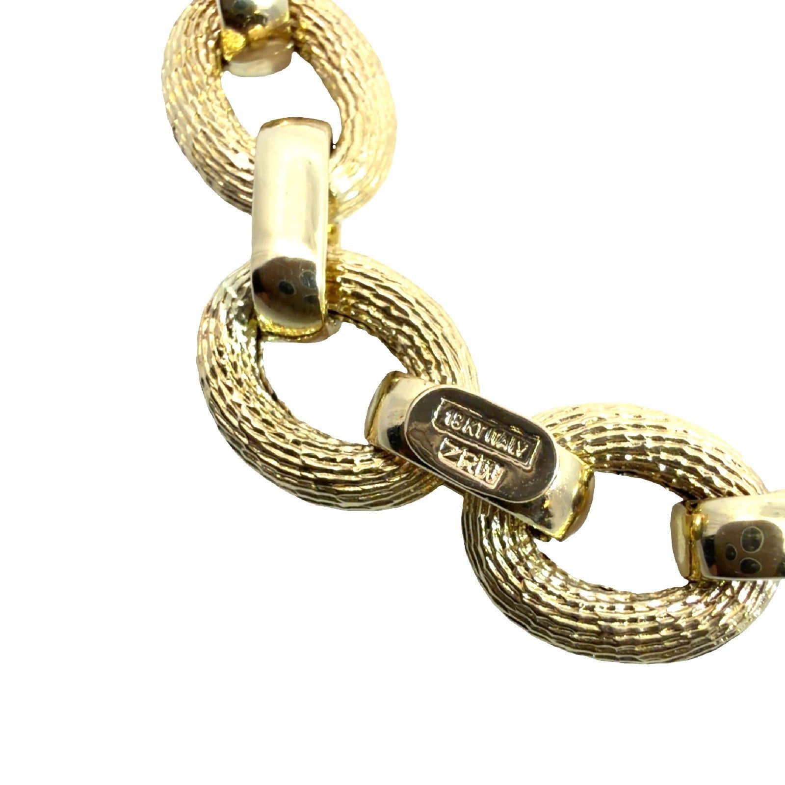 Estate Stamped 18k Yellow Gold Chunky Textured Oval Link Chain Bracelet 7.5"3