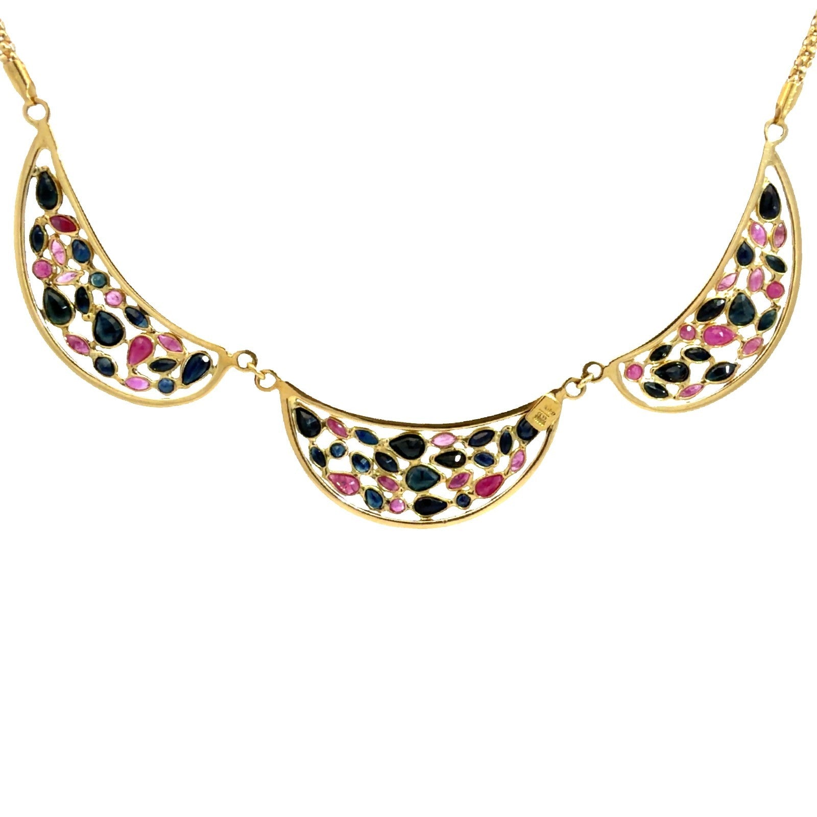 18k Yellow Gold 5.12cttw Sapphire & 1.90cttw Ruby Triple Crescent Motif Necklace3