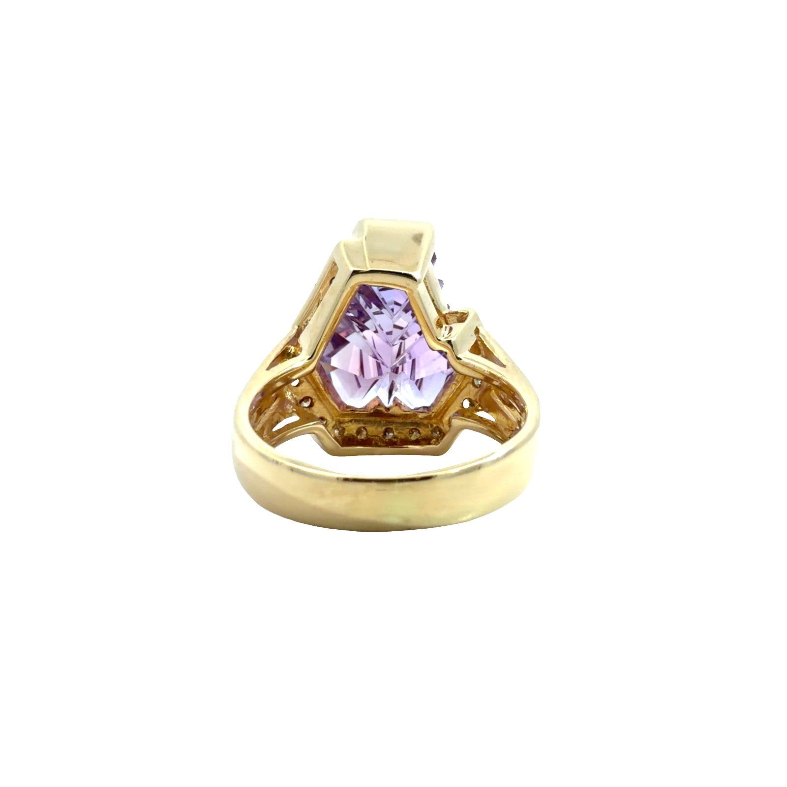 14k Yellow Gold Fantasy Cut Amethyst & 0.20cttw Diamond Cocktail Ring Size 6.53