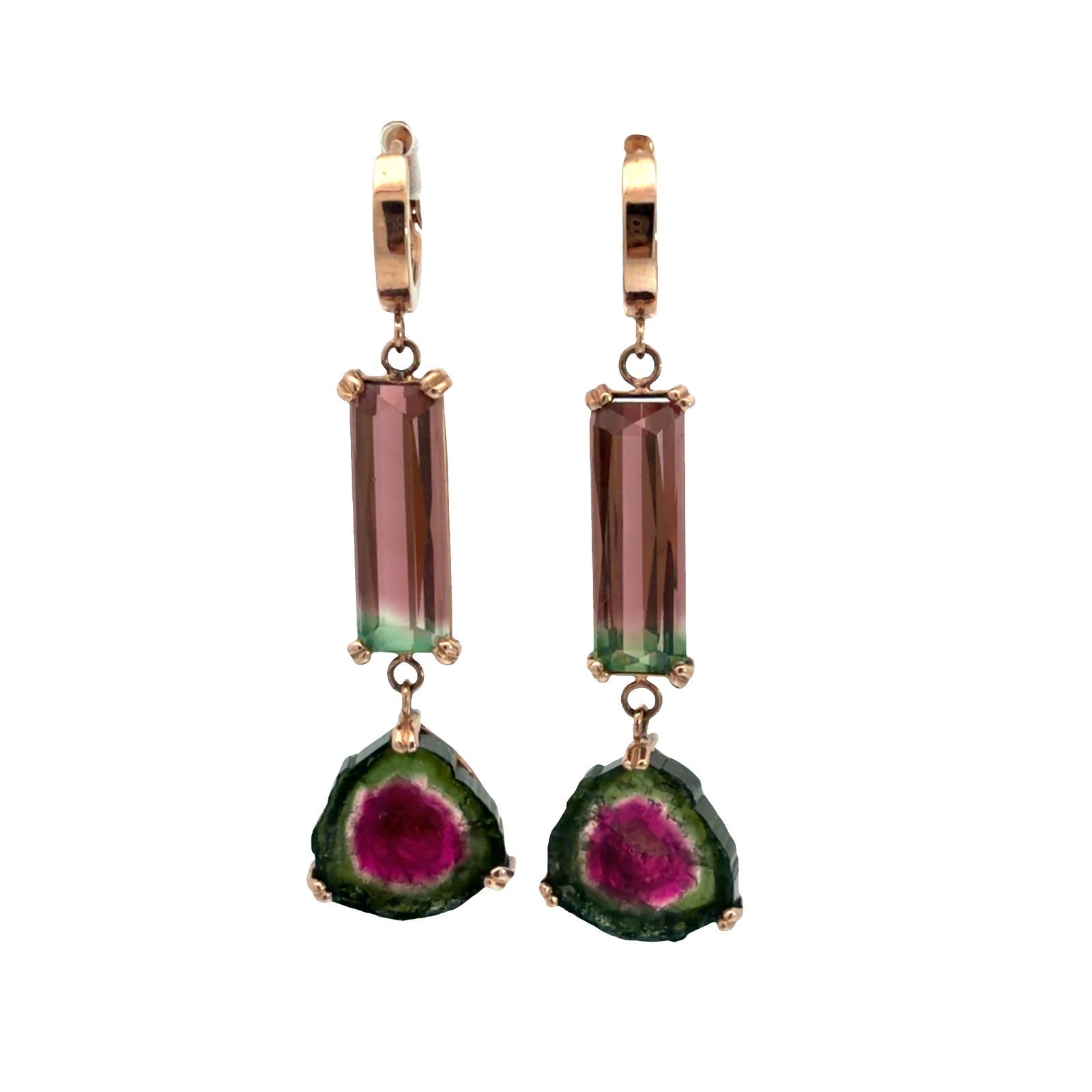 14k Rose Gold and 9.95ctw Watermelon Tourmaline Dangle Earrings4