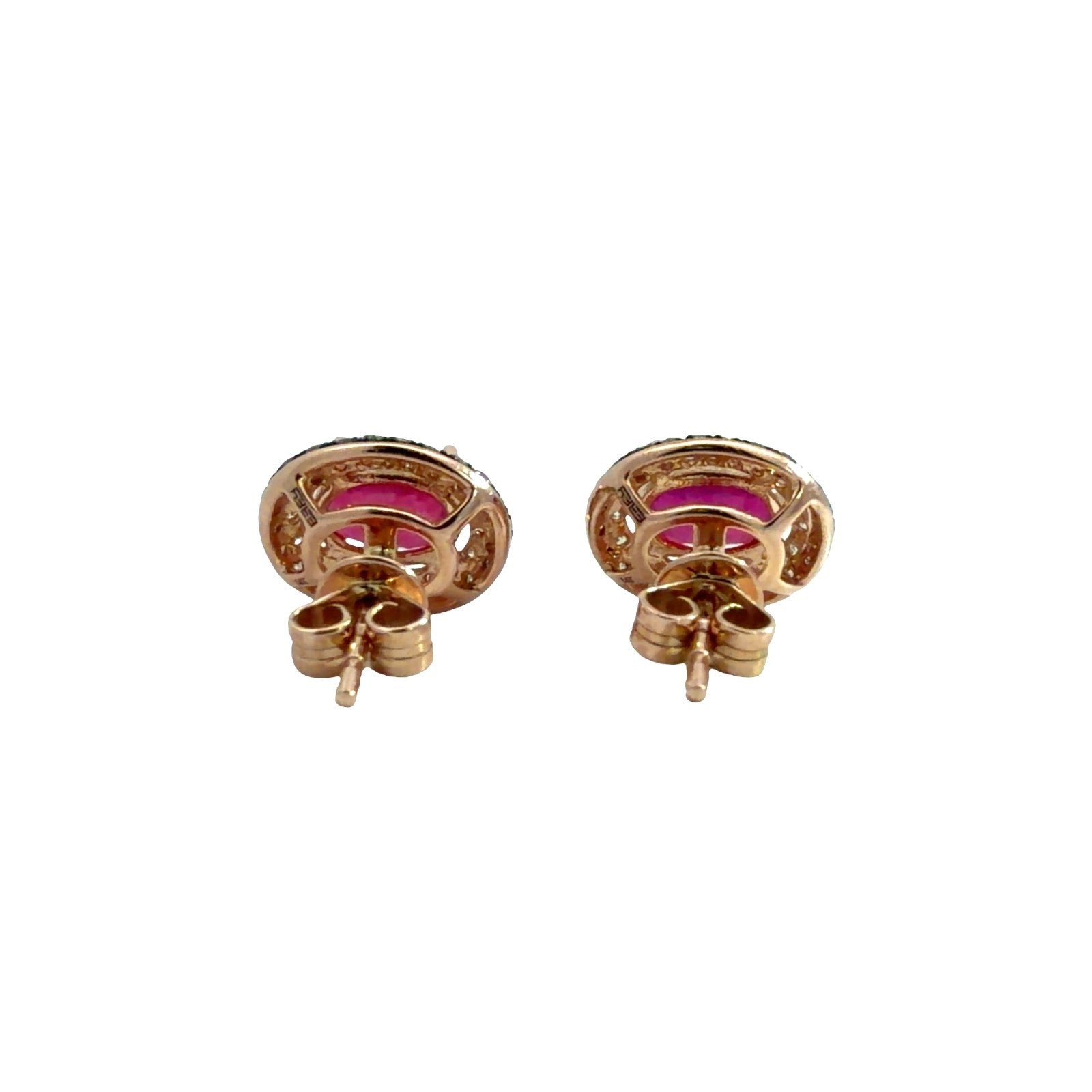 Estate 14k Rose Gold 0.44cttw Diamond & 1.87cttw Ruby Oval Halo Stud Earrings2