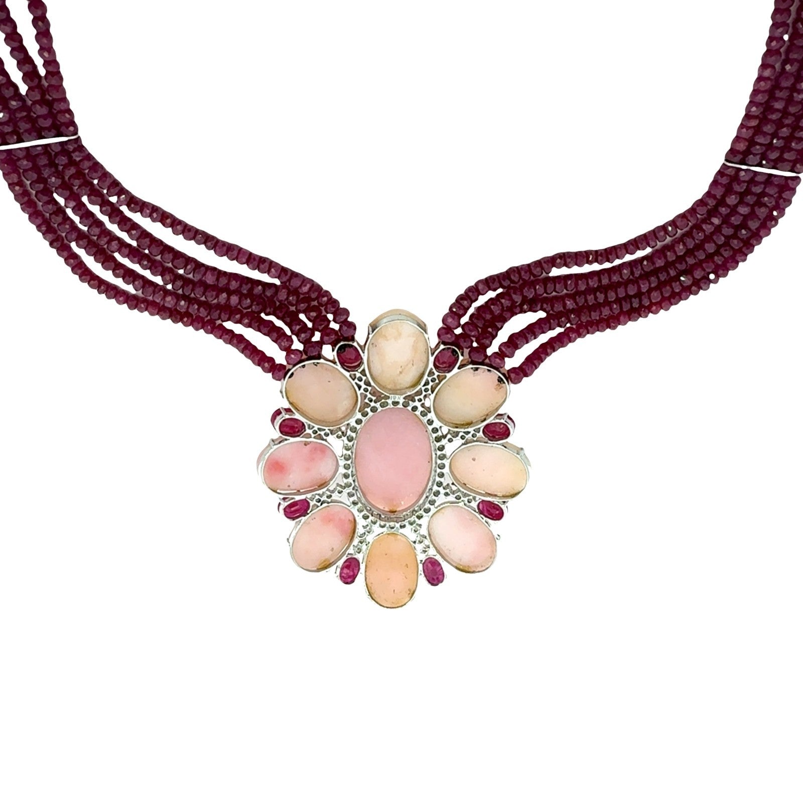 18k White Gold Opal 2.10cttw Diamond 9.76cttw Ruby Multi-Strand Beaded Necklace3