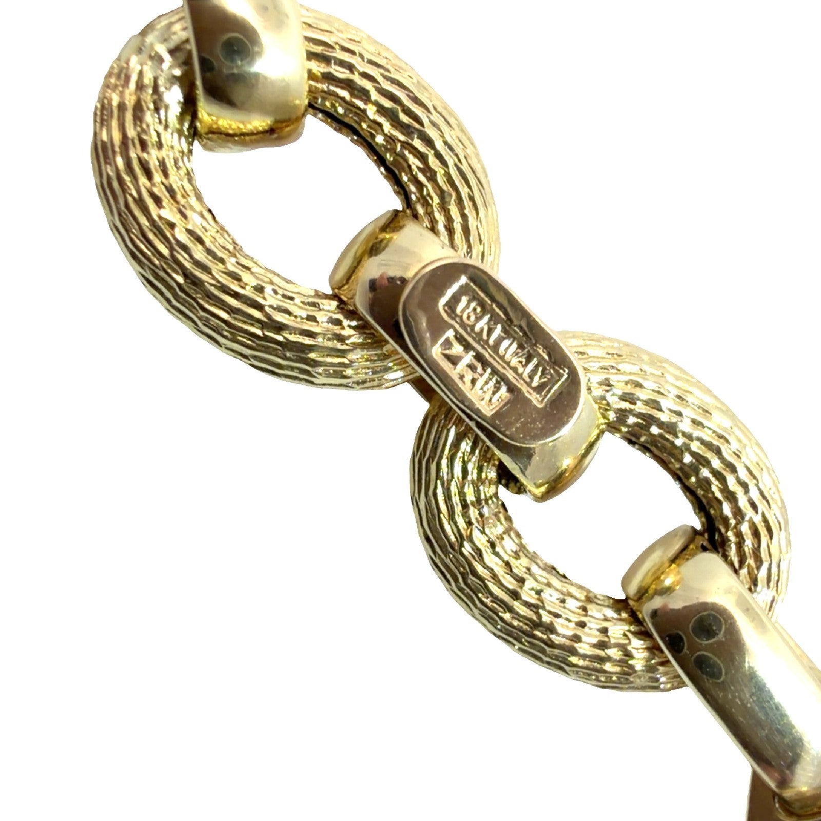 Estate Stamped 18k Yellow Gold Chunky Textured Oval Link Chain Bracelet 7.5"4