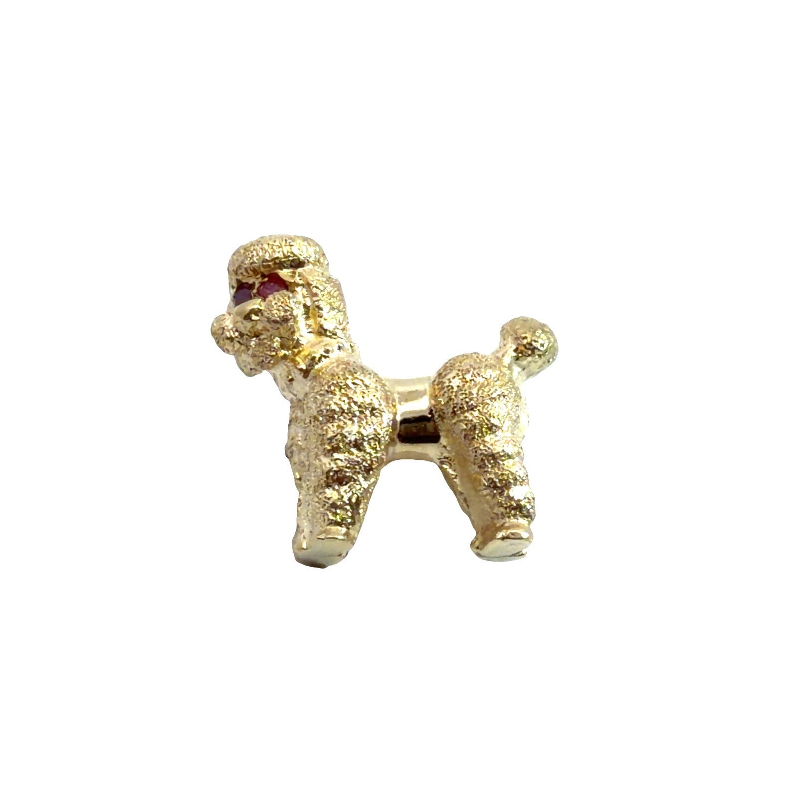 Vintage Stamped 14k Yellow Gold Textured Poodle Brooch with 0.04cttw Ruby Eyes0