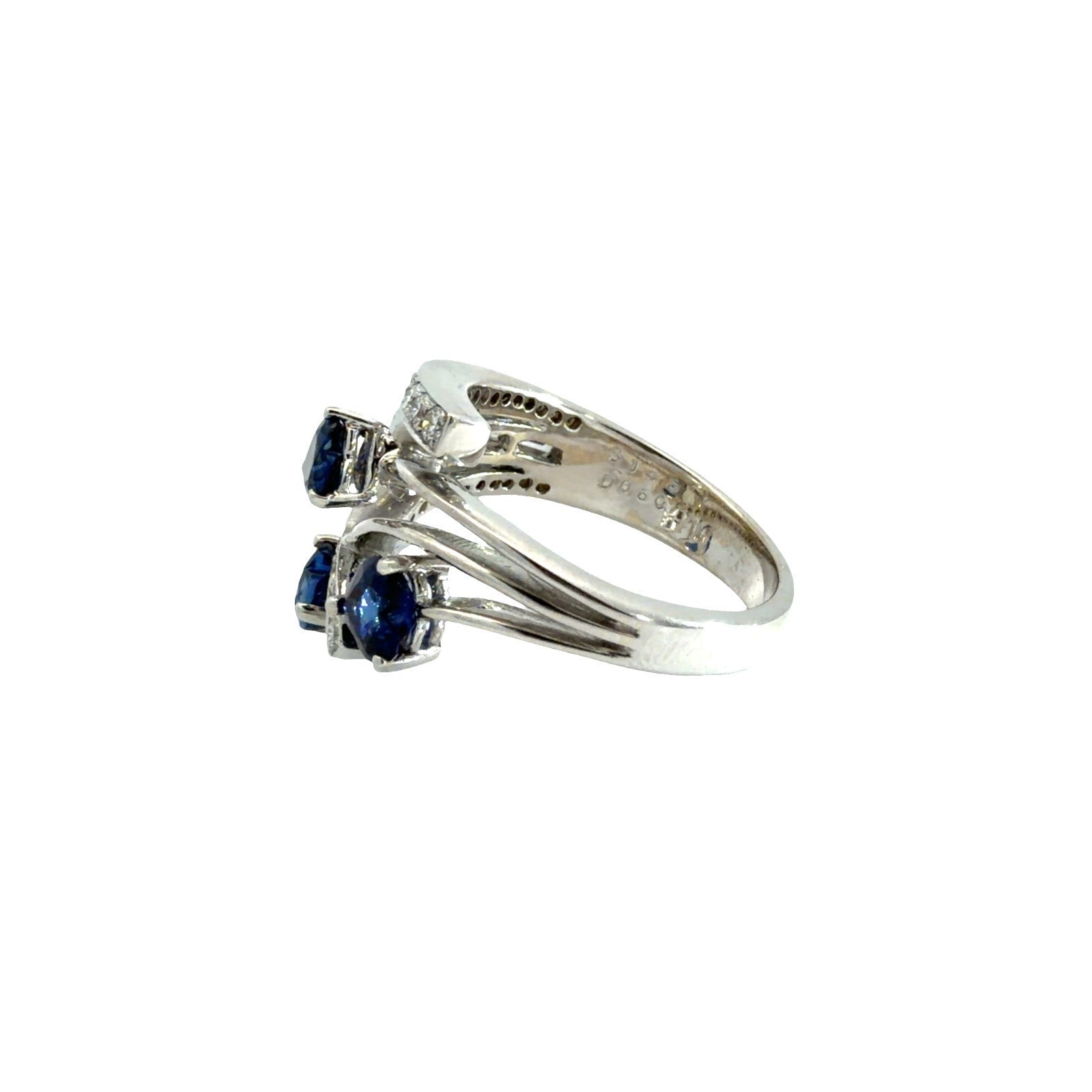 18k White Gold Heart-Shaped 1.45cttw Sapphire & 0.60cttw Diamond Ring Size 6.54