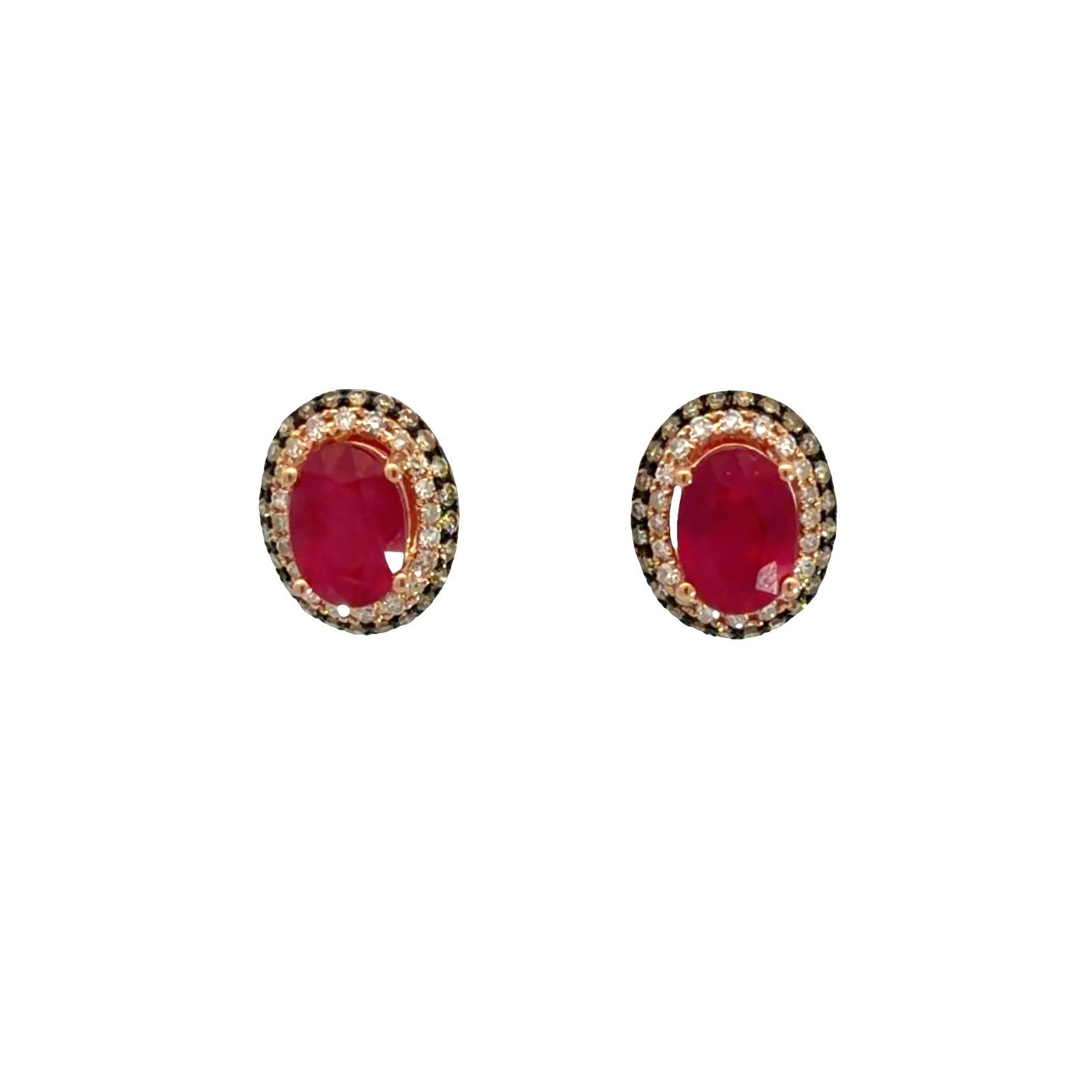 Estate 14k Rose Gold 0.44cttw Diamond & 1.87cttw Ruby Oval Halo Stud Earrings5