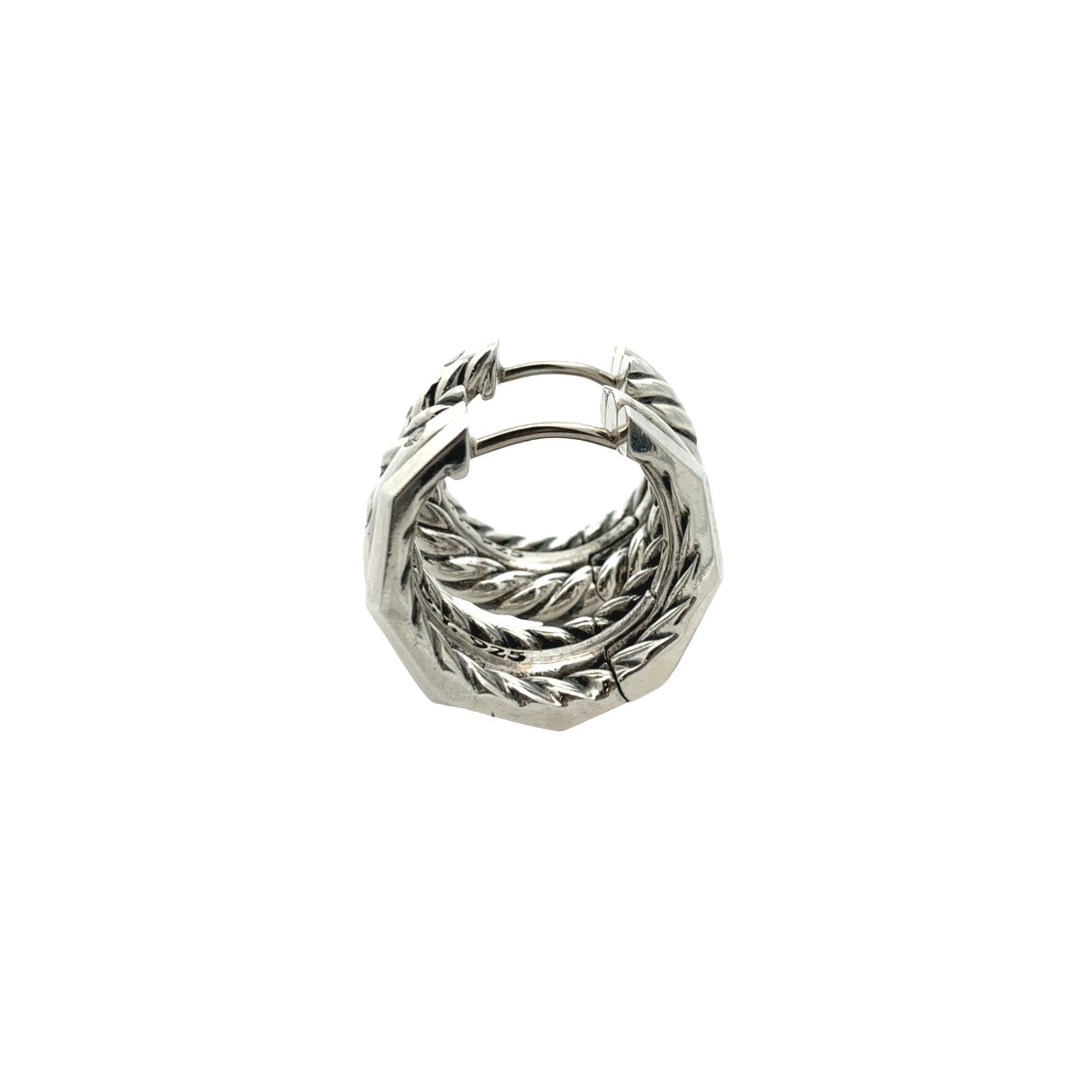 David Yurman Stax Sterling Silver 0.11cttw Diamond Cable Huggie Hoop Earrings5