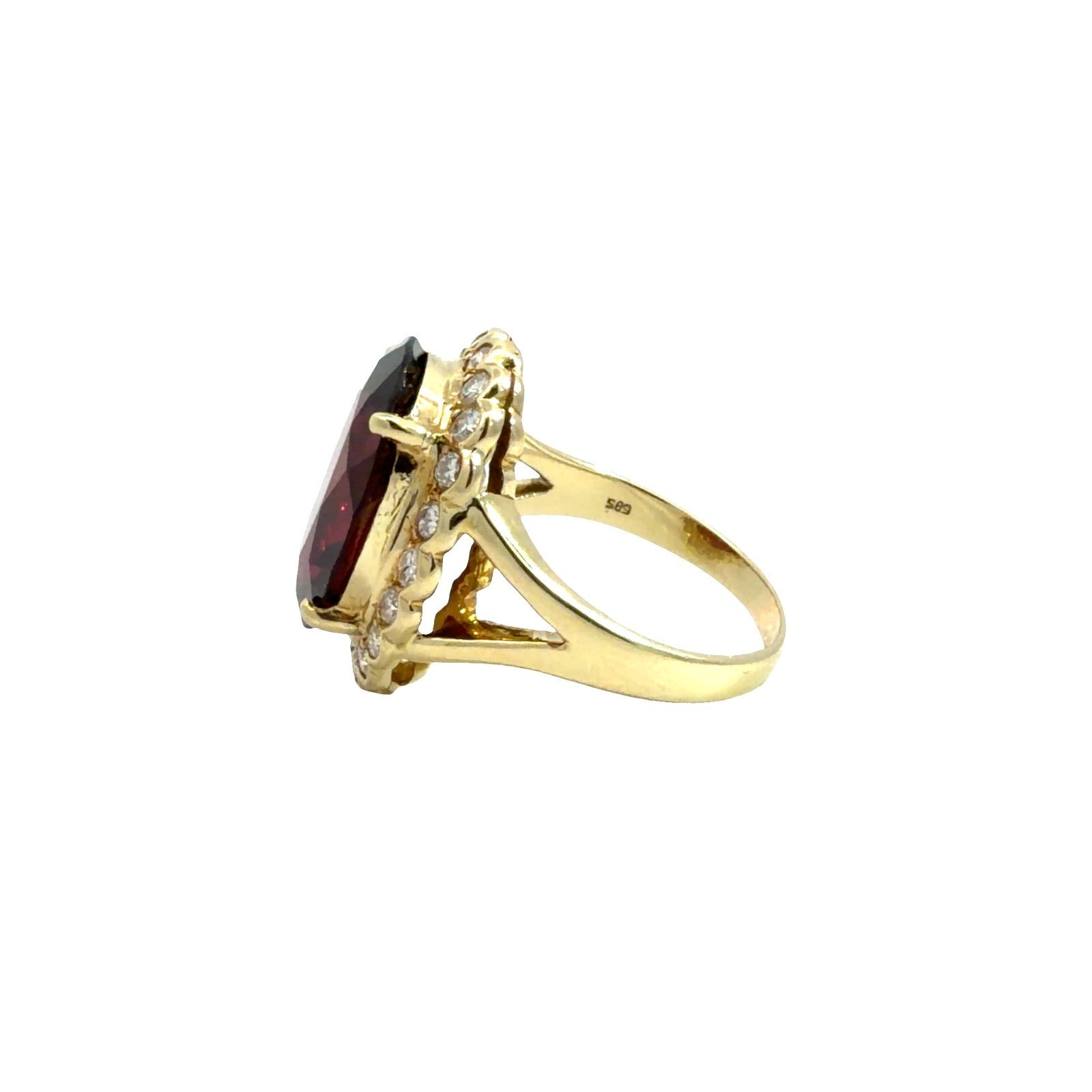14k Yellow Gold 11.82tcw Garnet & 0.55cttw Diamond Halo Cocktail Ring Size 5.54
