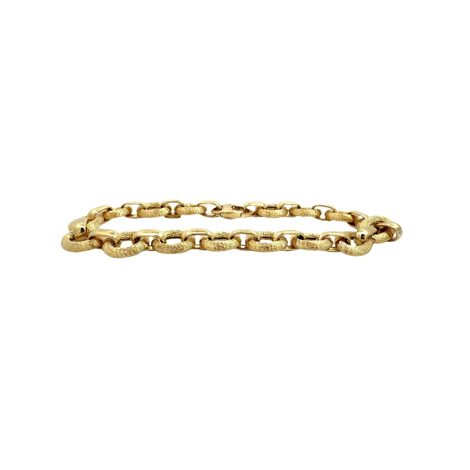 Estate Stamped 18k Yellow Gold Chunky Textured Oval Link Chain Bracelet 7.5"2